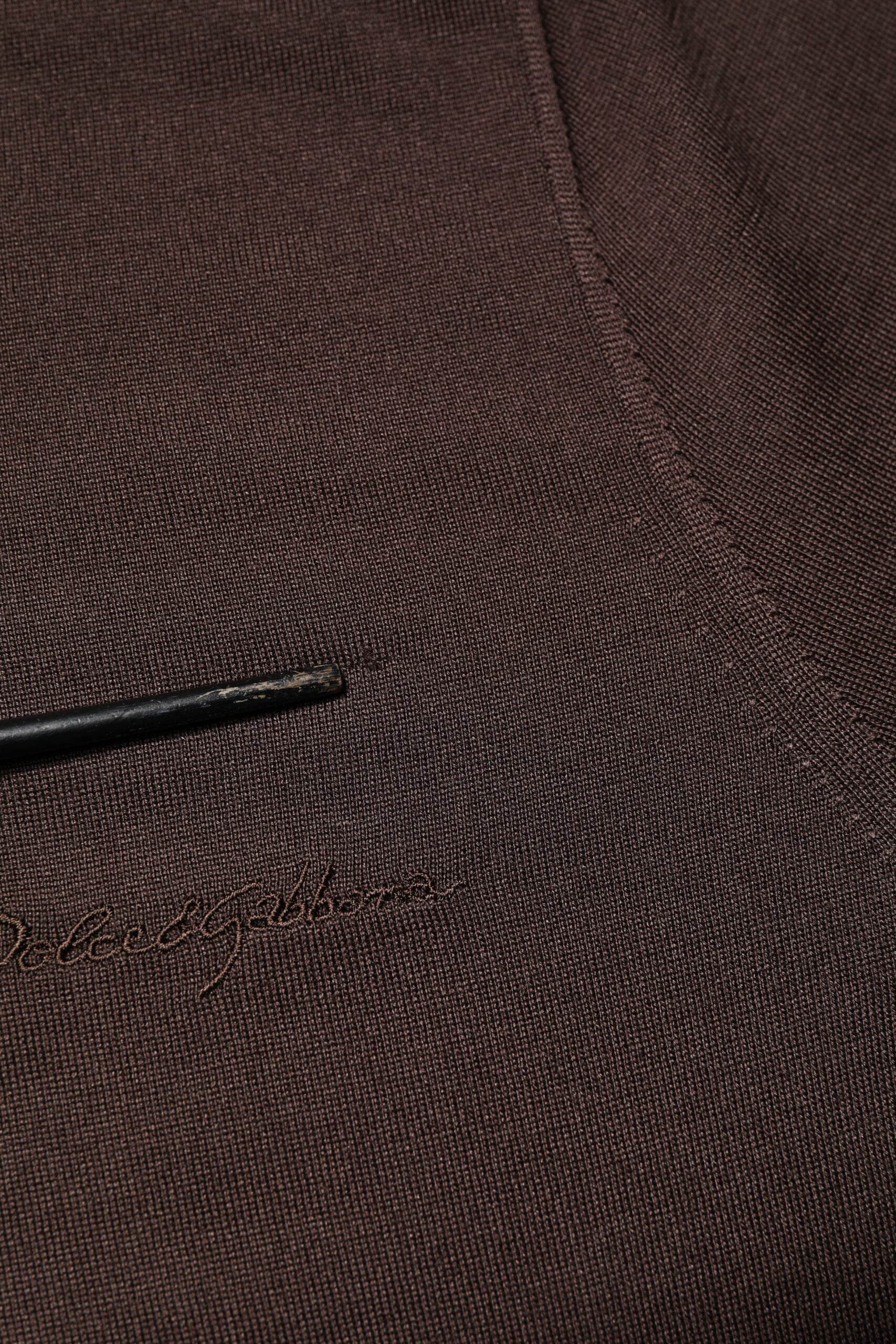 Dolce & Gabbana Brown Silk Logo Embroidery Crew Neck T-shirt - Hilstor