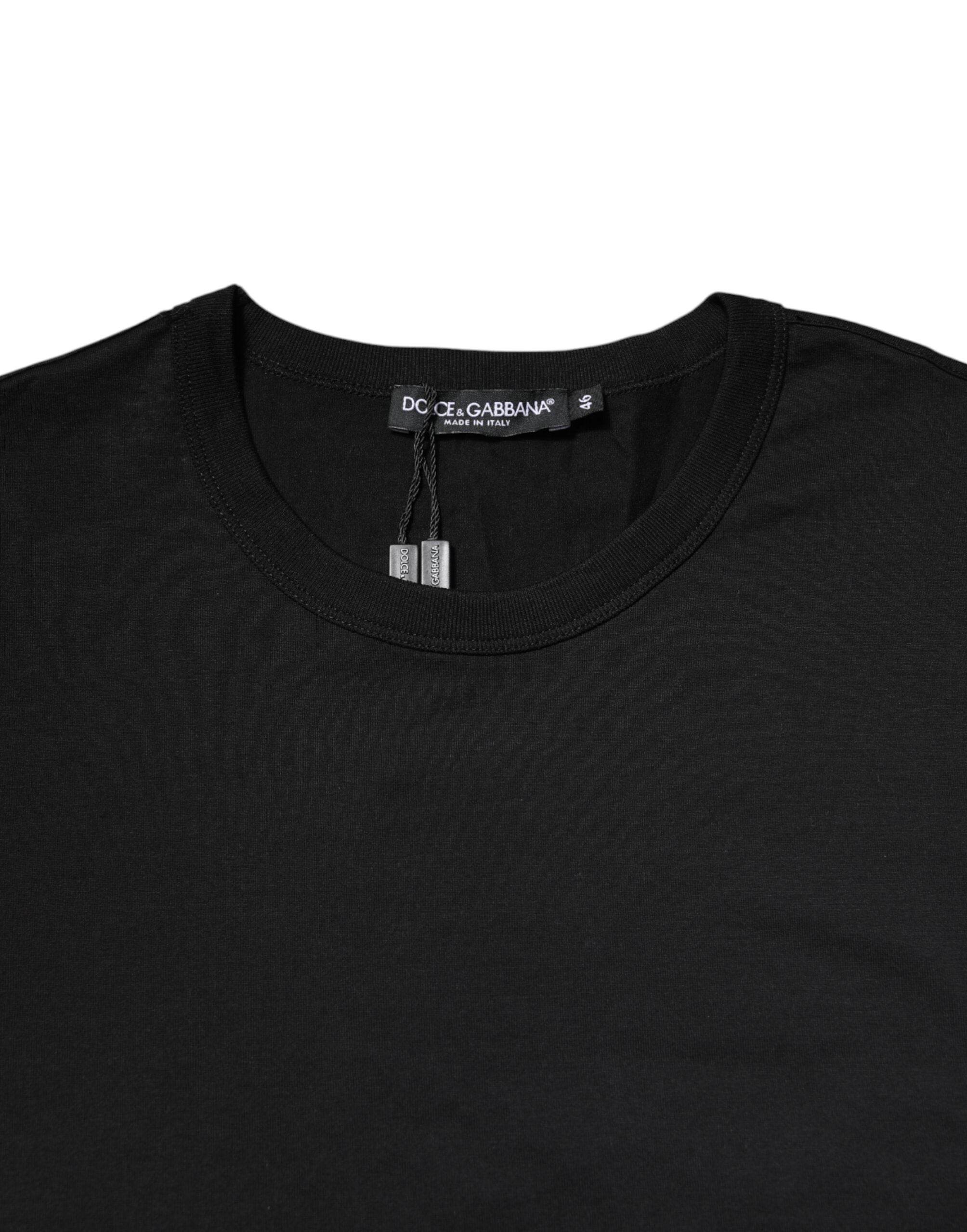 Dolce & Gabbana Black Cotton Short Sleeves Round Neck T-shirt - Hilstor