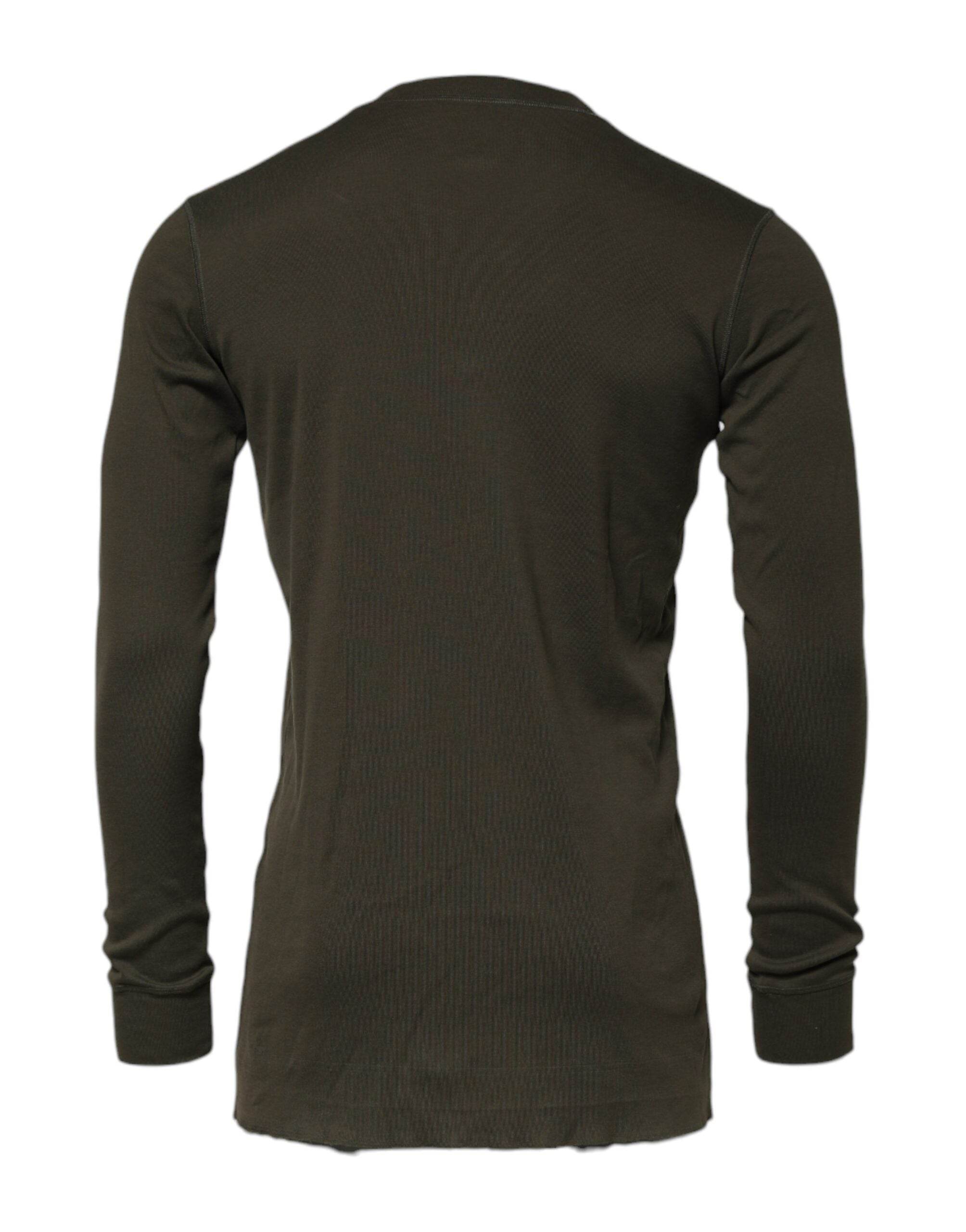 Dolce & Gabbana Dark Green Long Sleeves Crew Neck T-shirt - Hilstor