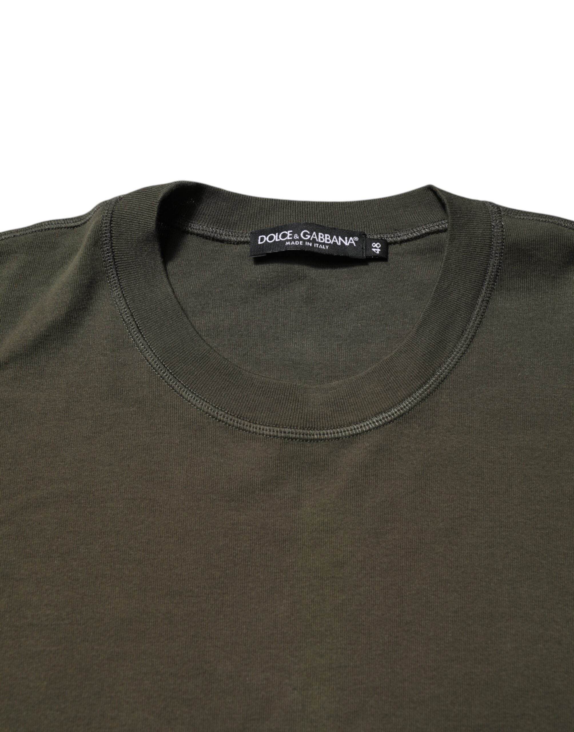 Dolce & Gabbana Dark Green Long Sleeves Crew Neck T-shirt - Hilstor