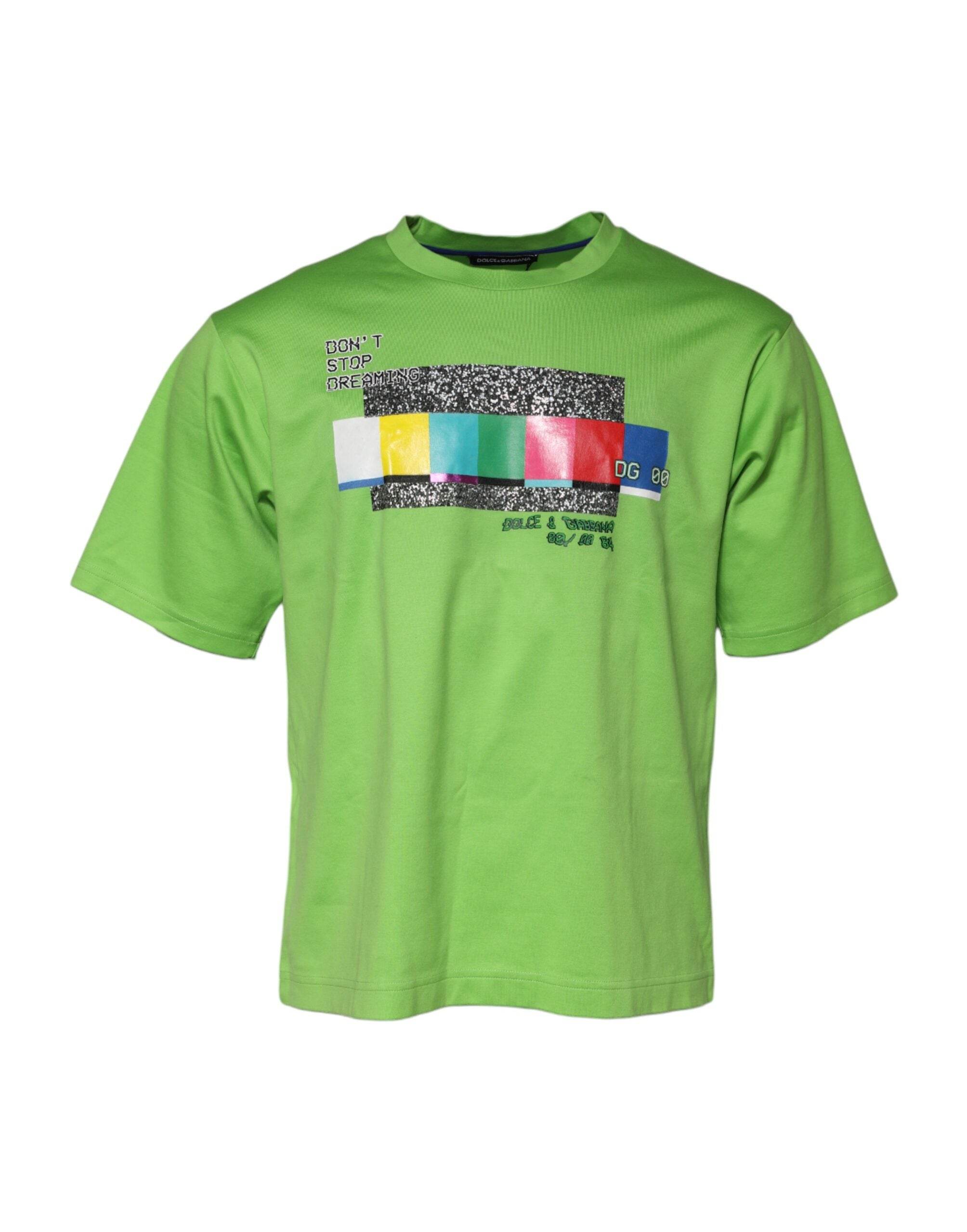 Dolce & Gabbana Green Graphic Printed Round Neck T-shirt - Hilstor