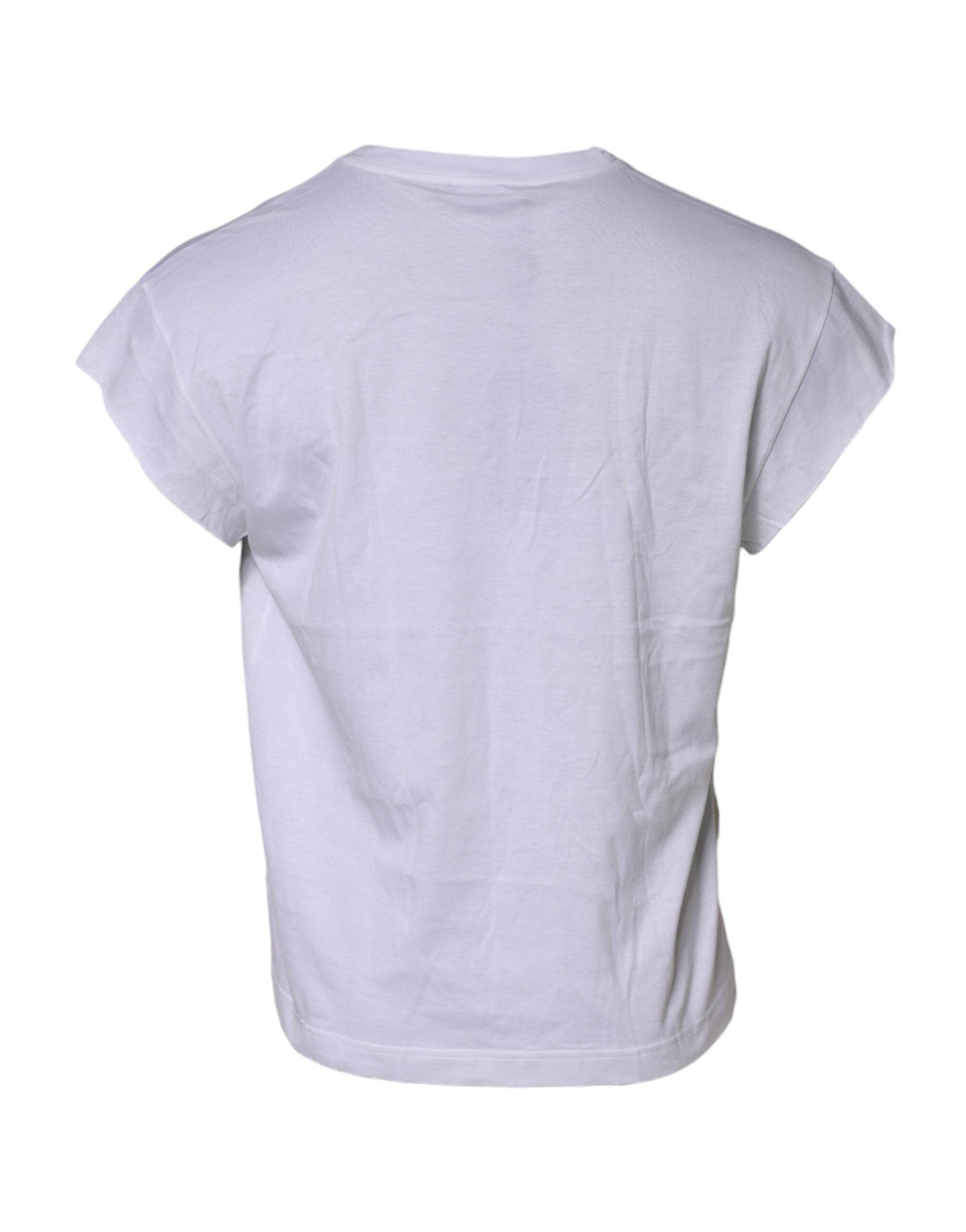 Dolce & Gabbana White Logo Embroidery Round Neck T-shirt - Hilstor