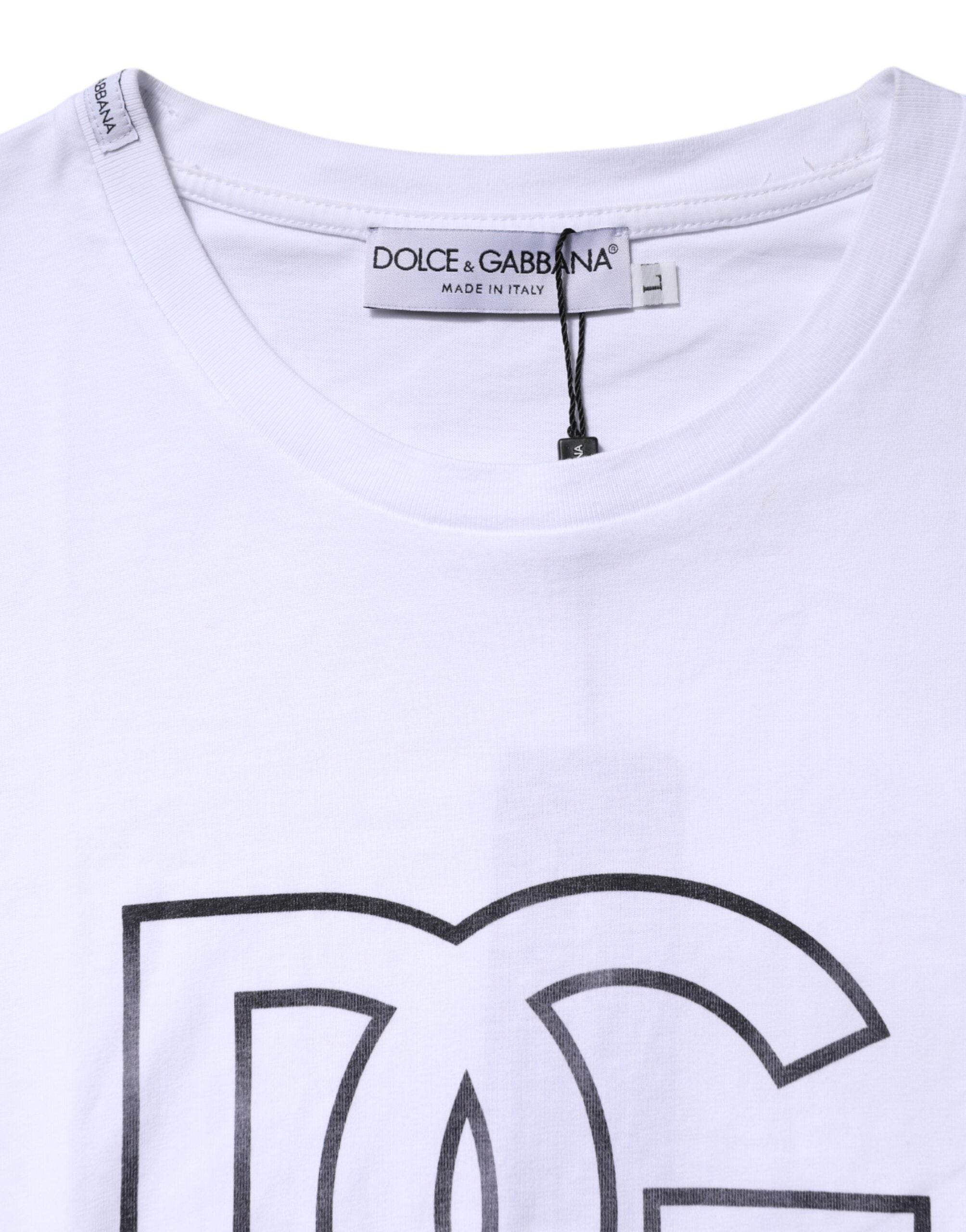 Dolce & Gabbana White DG Logo Print Short Sleeves T-shirt - Hilstor