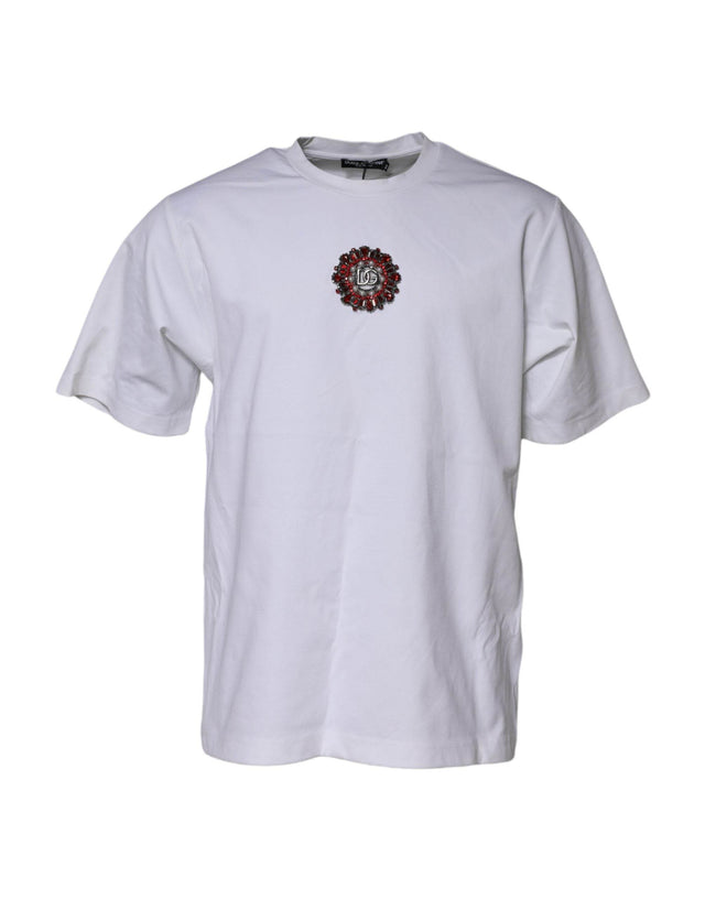Dolce & Gabbana White Logo Embellish Short Sleeves T-shirt - Hilstor