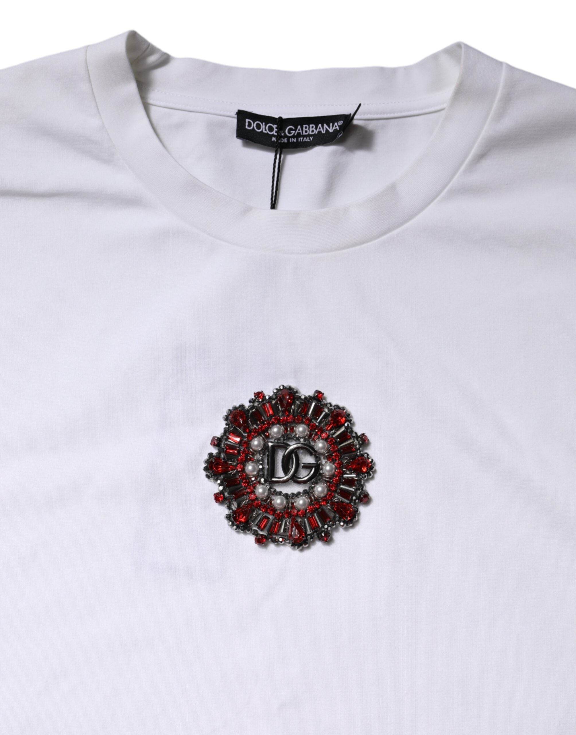 Dolce & Gabbana White Logo Embellish Short Sleeves T-shirt - Hilstor