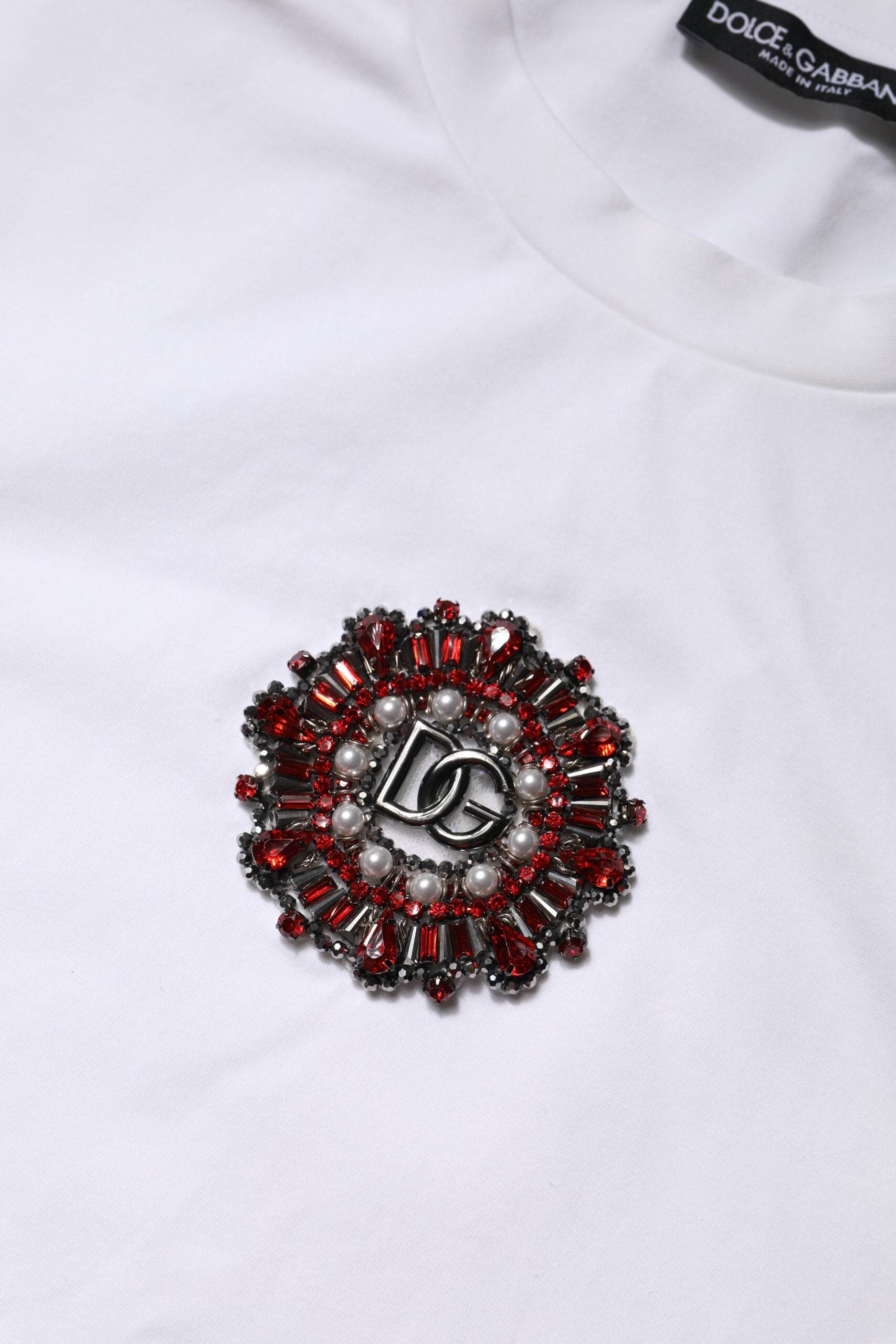 Dolce & Gabbana White Logo Embellish Short Sleeves T-shirt - Hilstor