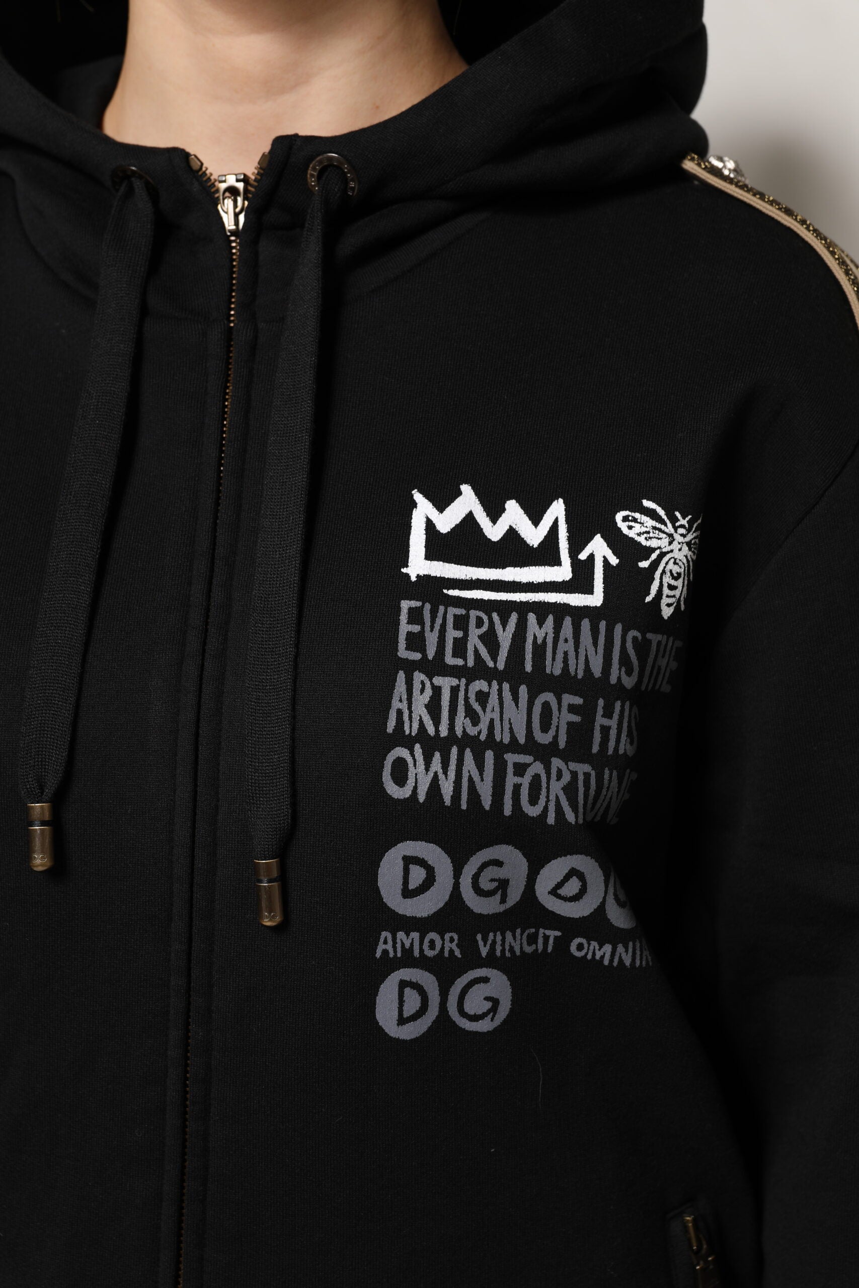 Dolce &amp; Gabbana Sort Logo Hættetrøje med Lynlås