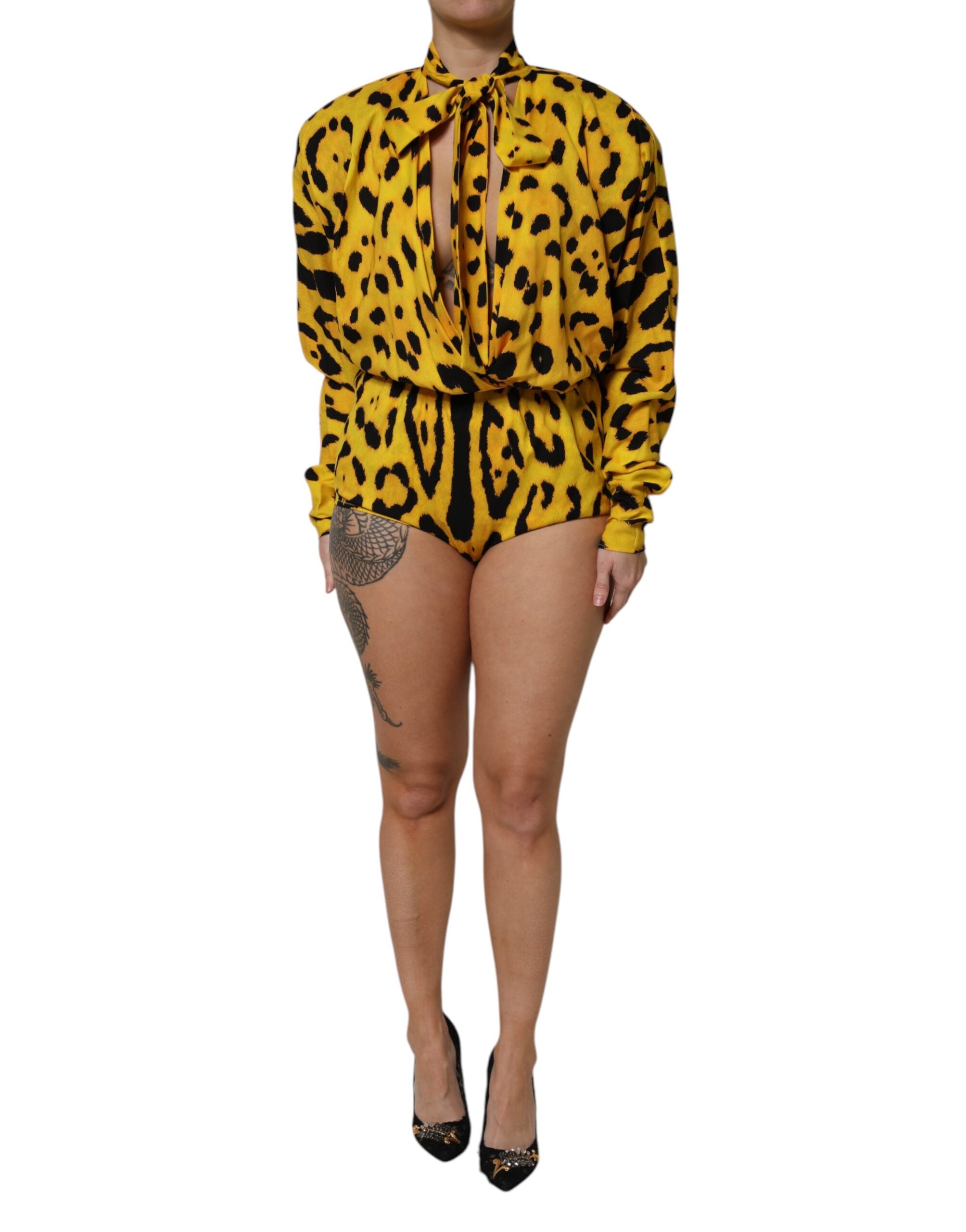 Dolce &amp; Gabbana Gul Leopard Langærmet Jumpsuit Kjole