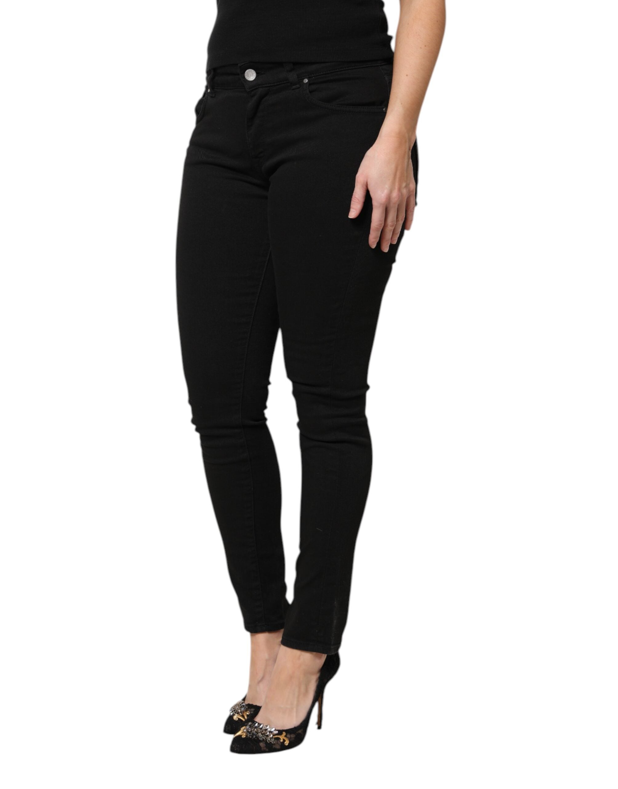 Dolce &amp; Gabbana Sorte Bomuldslogo Mellemhøj Talje Skinny Denim Jeans
