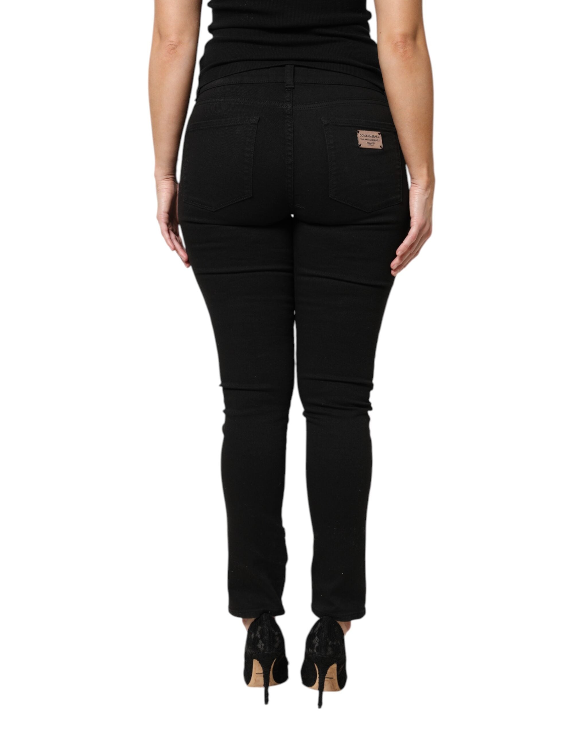 Dolce &amp; Gabbana Sorte Bomuldslogo Mellemhøj Talje Skinny Denim Jeans