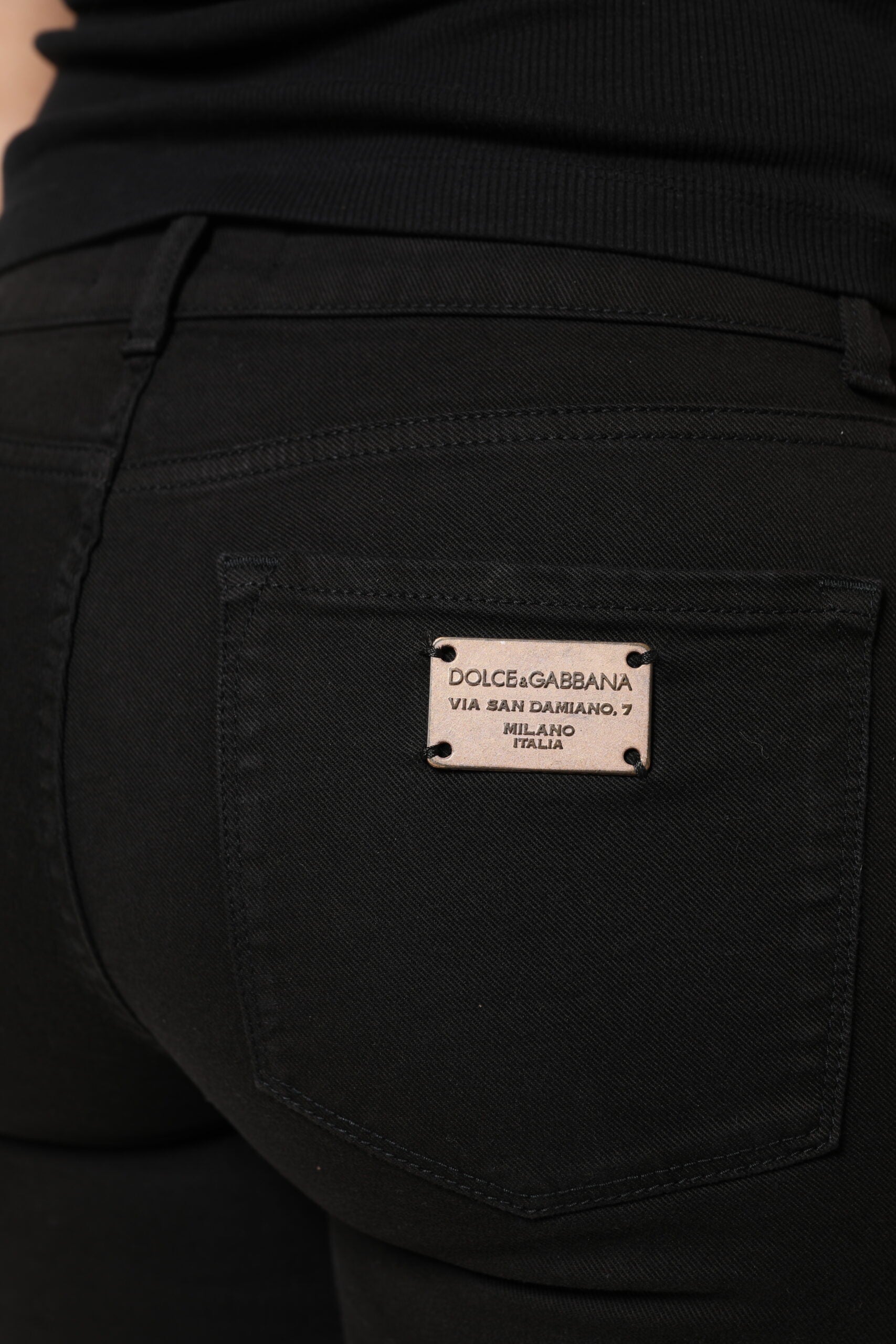 Dolce &amp; Gabbana Sorte Bomuldslogo Mellemhøj Talje Skinny Denim Jeans