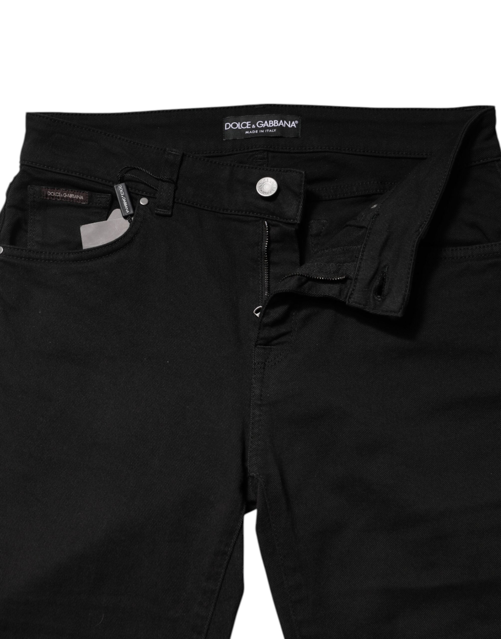 Dolce &amp; Gabbana Sorte Bomuldslogo Mellemhøj Talje Skinny Denim Jeans