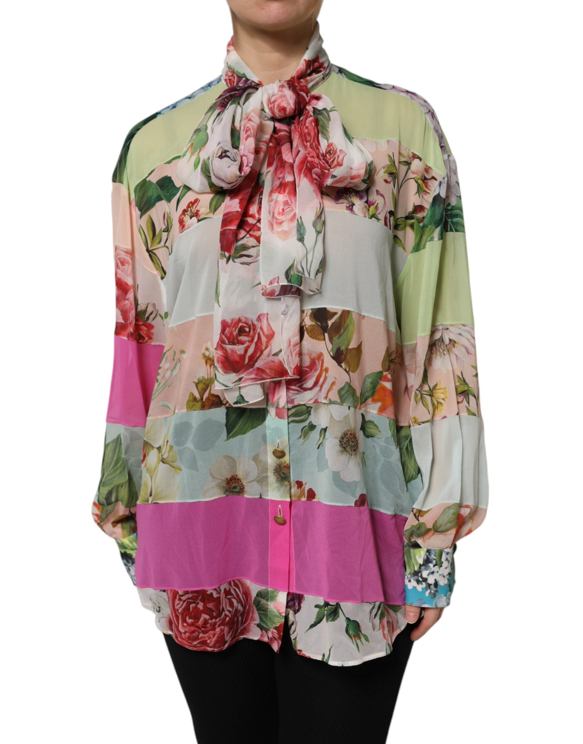 Dolce &amp; Gabbana Flerfarvet Blomsterpatchwork Top med Lange Ærmer