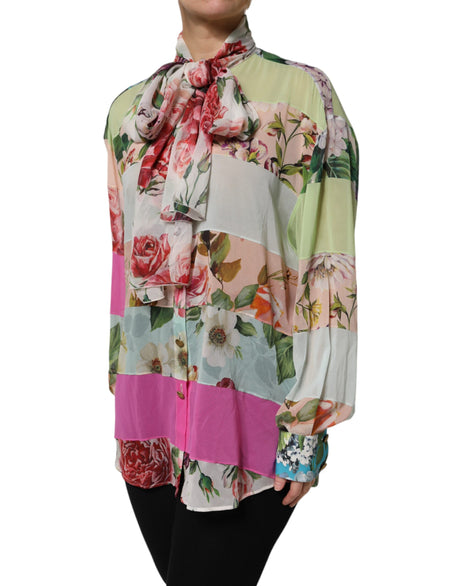 Dolce &amp; Gabbana Flerfarvet Blomsterpatchwork Top med Lange Ærmer
