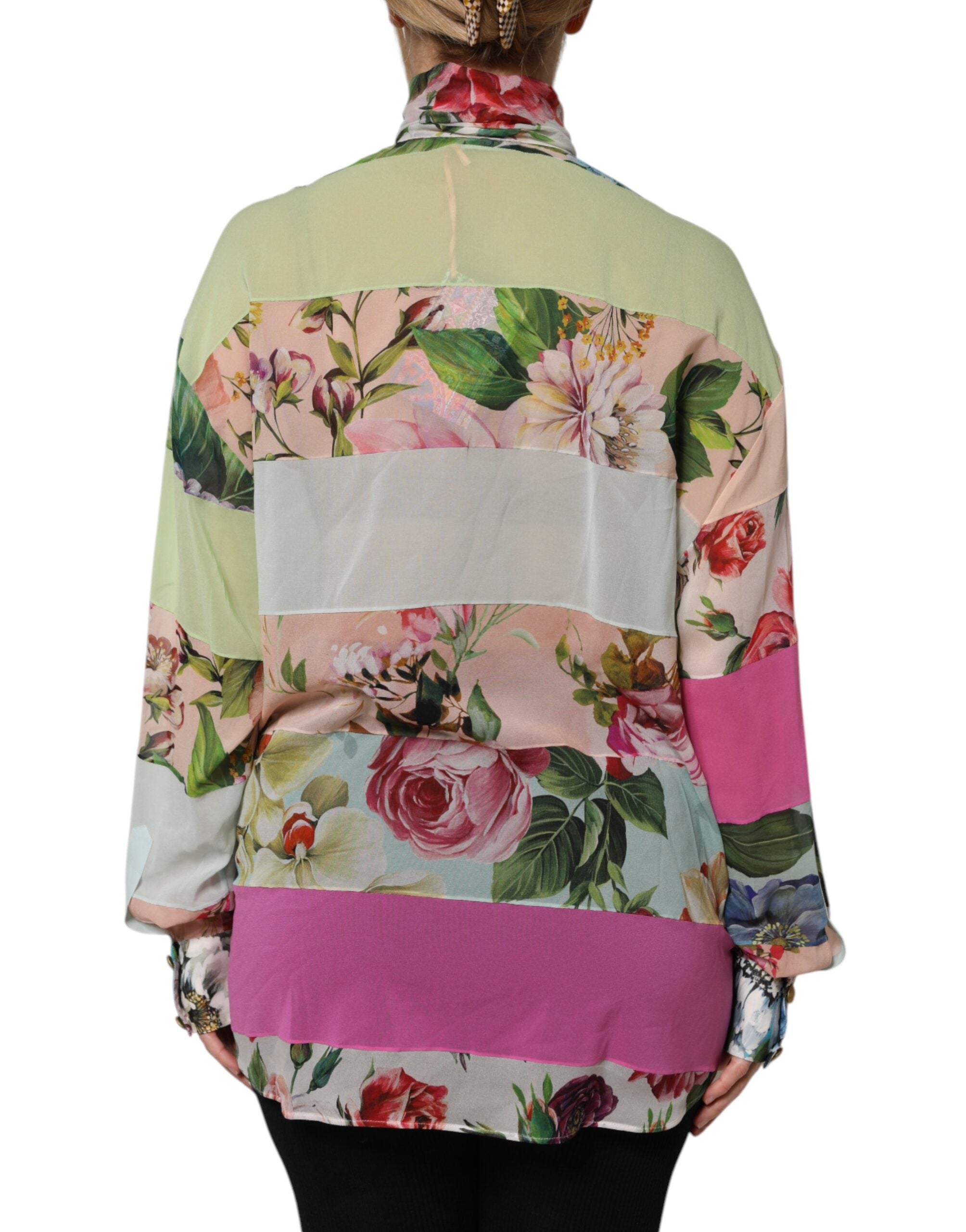 Dolce &amp; Gabbana Flerfarvet Blomsterpatchwork Top med Lange Ærmer