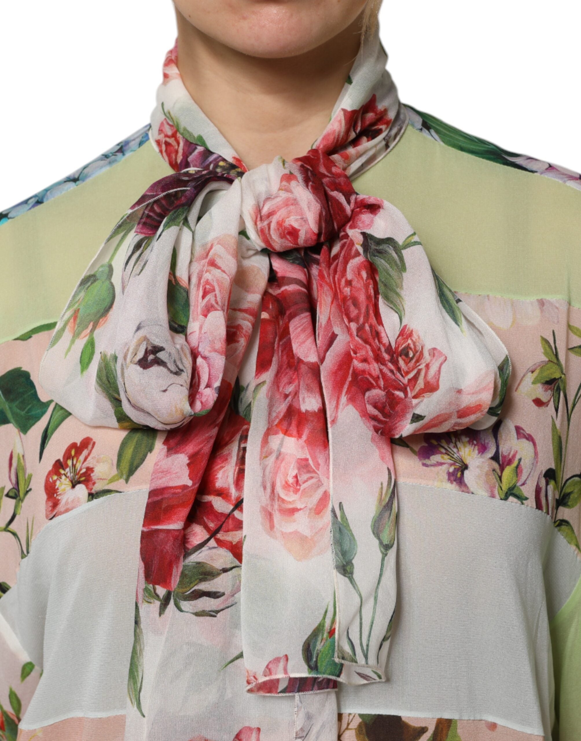 Dolce &amp; Gabbana Flerfarvet Blomsterpatchwork Top med Lange Ærmer