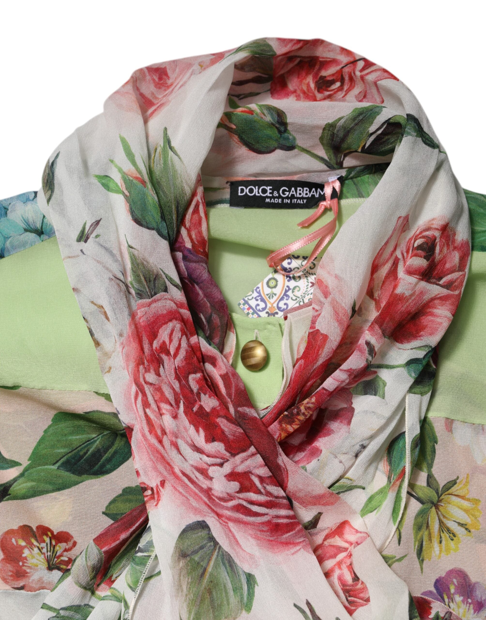 Dolce &amp; Gabbana Flerfarvet Blomsterpatchwork Top med Lange Ærmer