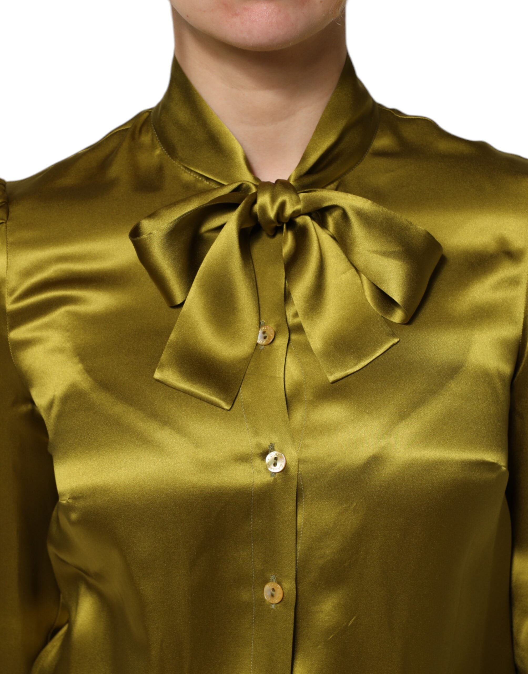 Dolce &amp; Gabbana Grøn Ascot-krave Langærmet Blusetop