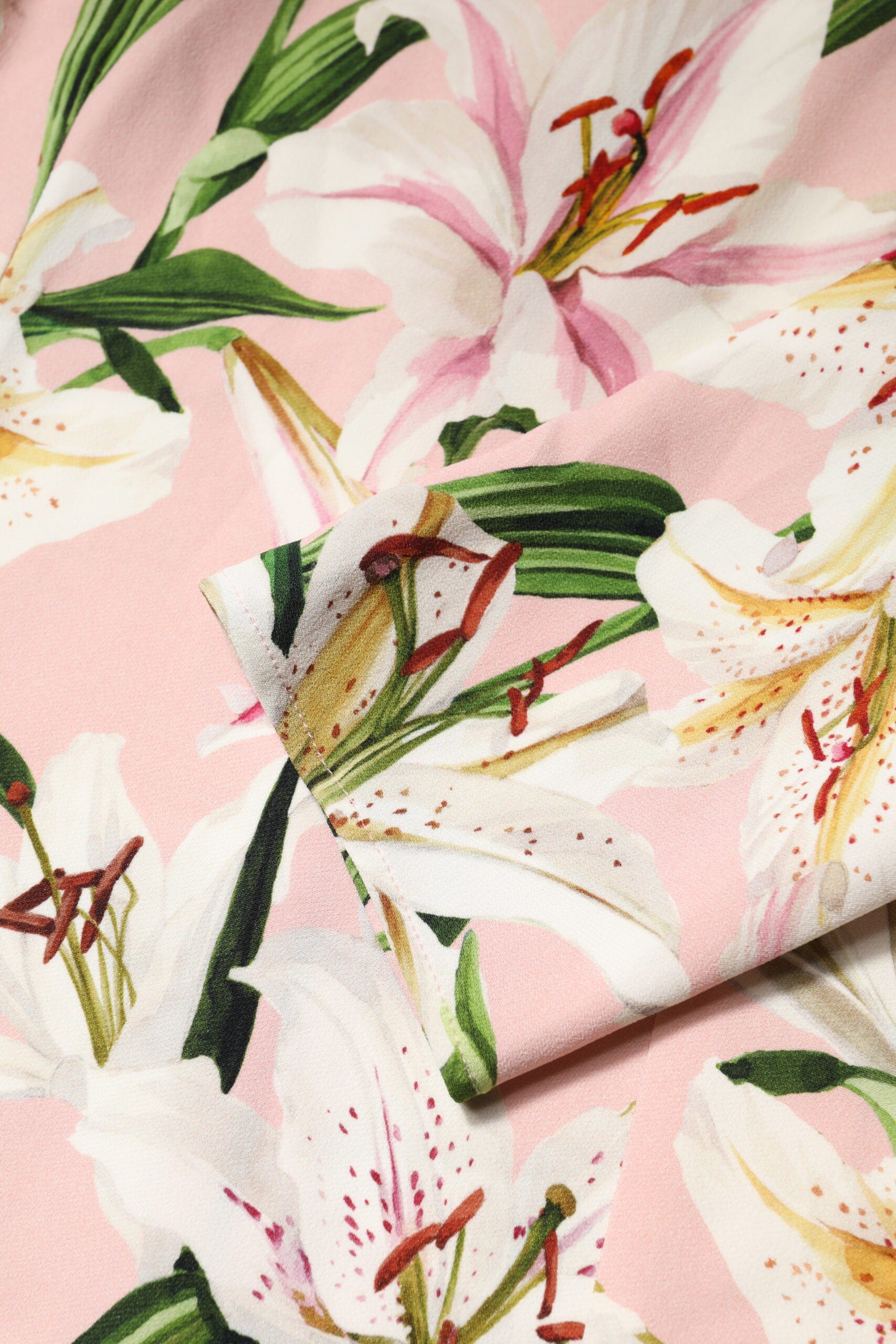 Dolce &amp; Gabbana Pink Lily Print Viscose Blusetop med Rund Hals
