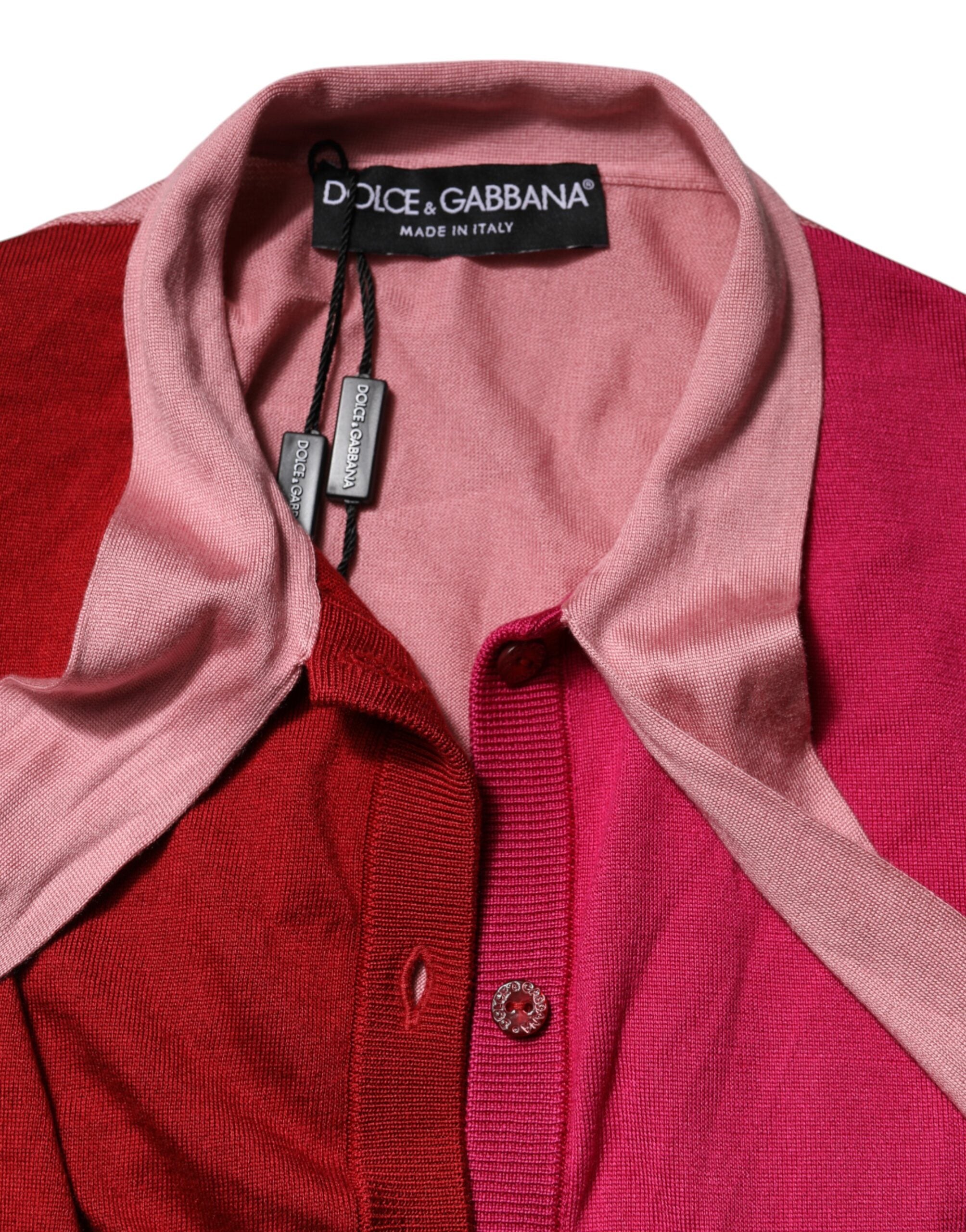 Dolce &amp; Gabbana Lyserød Kortærmet Top med Knapper og Ascot-krave
