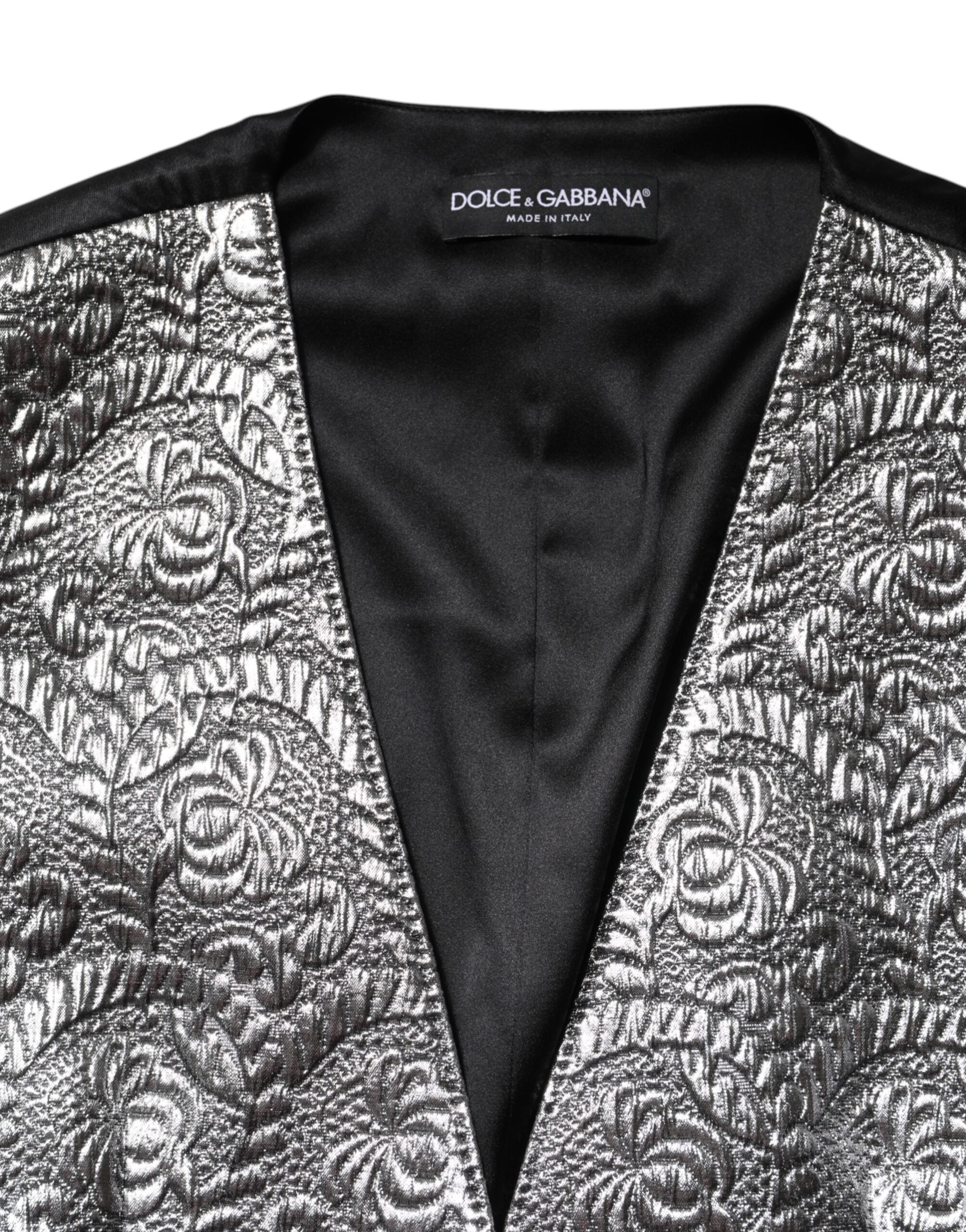 Dolce &amp; Gabbana Sølvfarvet Blomsterjacquard Ærmeløs Vesttop