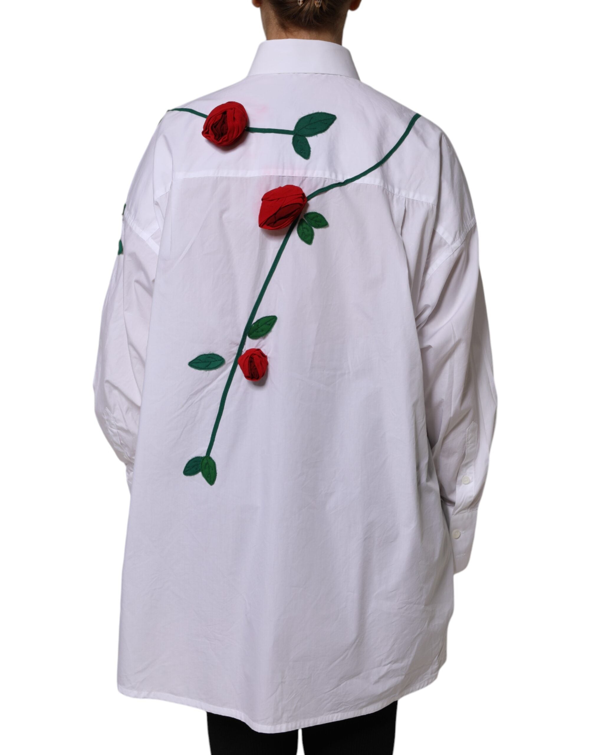Dolce &amp; Gabbana Hvid Bomuldsskjortetop med Blomsterapplikationer