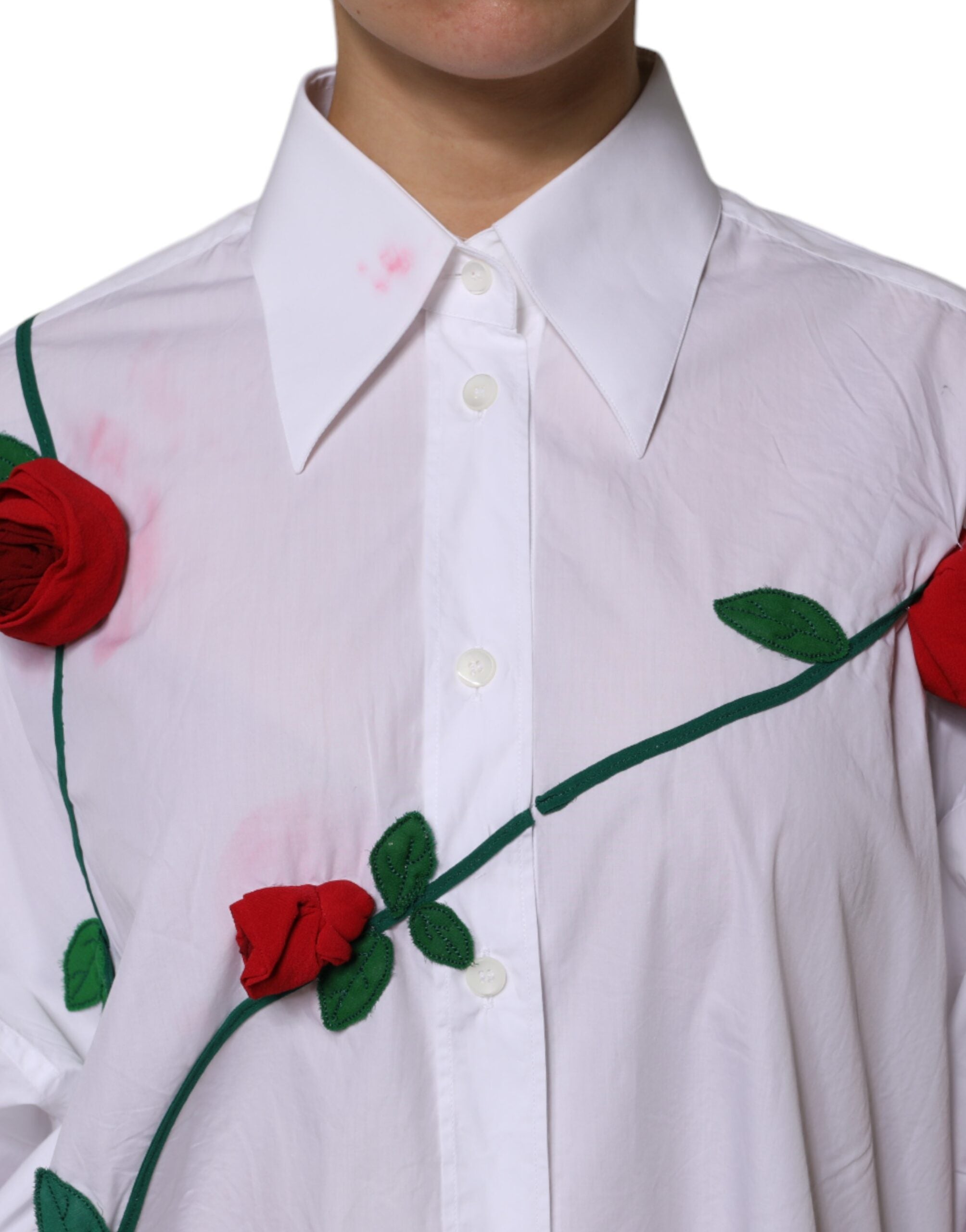Dolce &amp; Gabbana Hvid Bomuldsskjortetop med Blomsterapplikationer