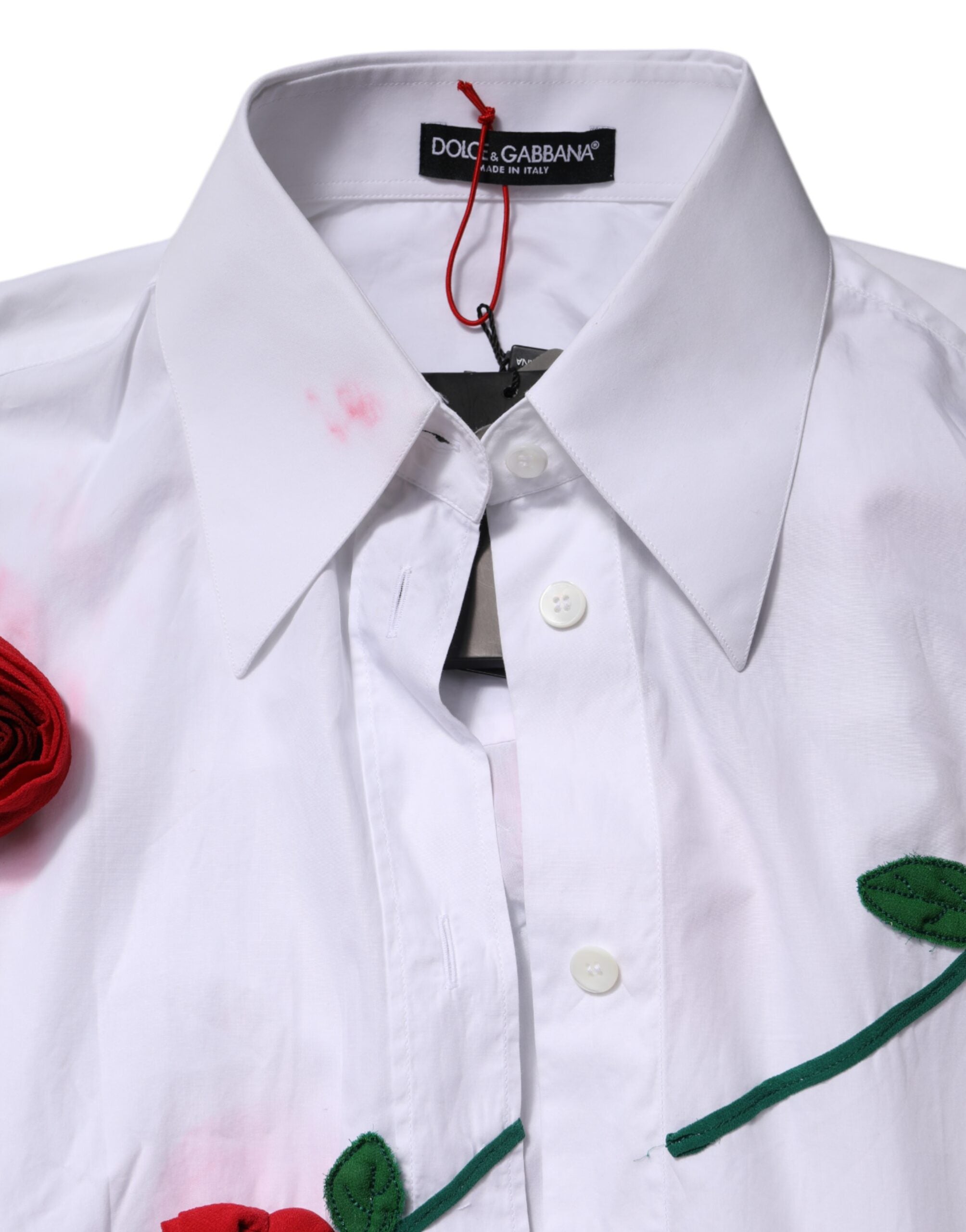 Dolce &amp; Gabbana Hvid Bomuldsskjortetop med Blomsterapplikationer