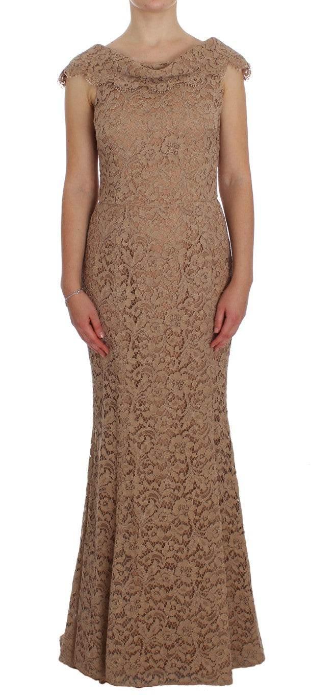 Dolce & Gabbana Elegant Pink Floral Lace Maxi Dress - Hilstor