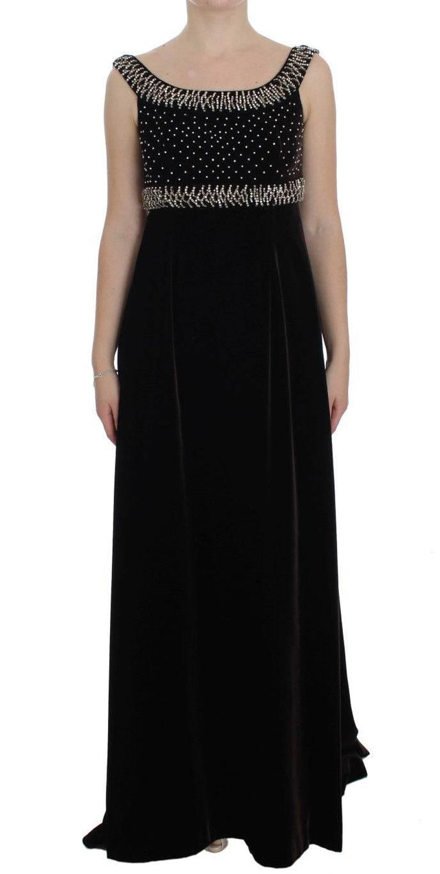 Dolce & Gabbana Elegant Brown Velvet Crystal Gown - Hilstor