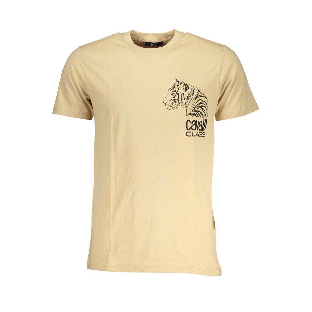 Cavalli Class Beige Cotton T-Shirt - Hilstor