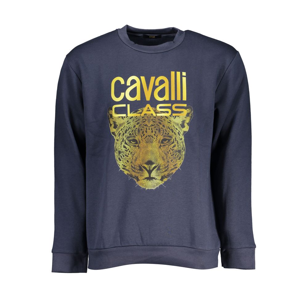 Cavalli Class Elegant fleece sweatshirt med rund hals i blå