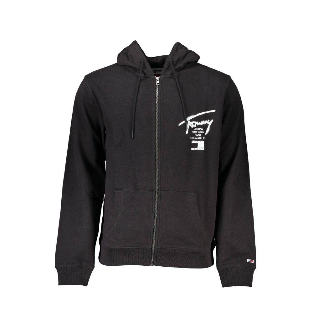 Tommy Hilfiger Black Cotton Men Sweater with Hood and Zip Pockets - Hilstor