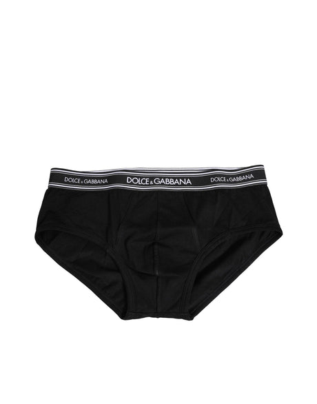 Dolce & Gabbana Black Cotton Stretch Logo Print Brief Underwear - Hilstor