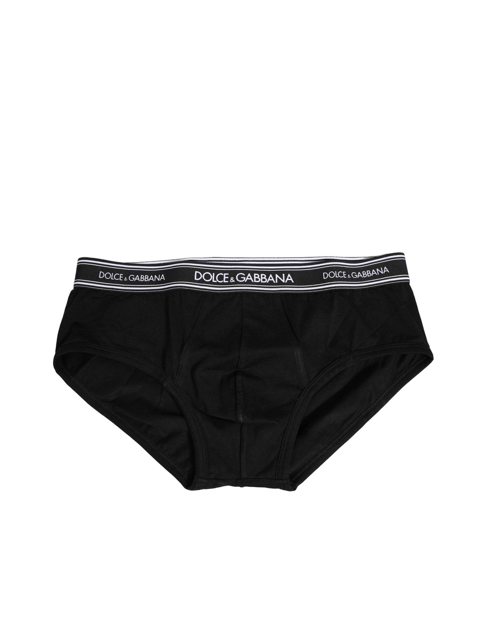 Dolce & Gabbana Black Cotton Stretch Logo Print Brief Underwear - Hilstor