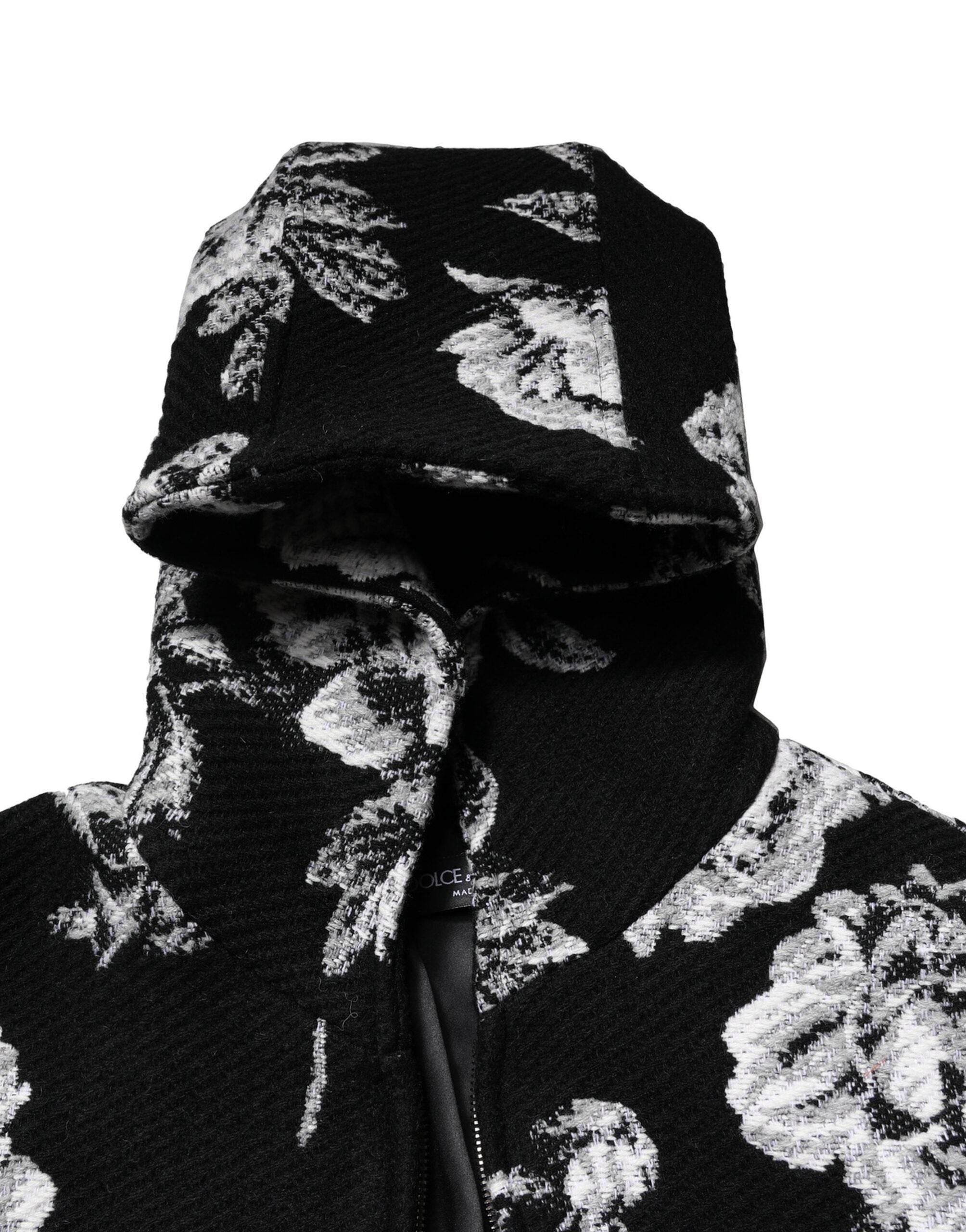 Dolce & Gabbana Black Wool Floral Printed Men Hooded Jacket - Hilstor