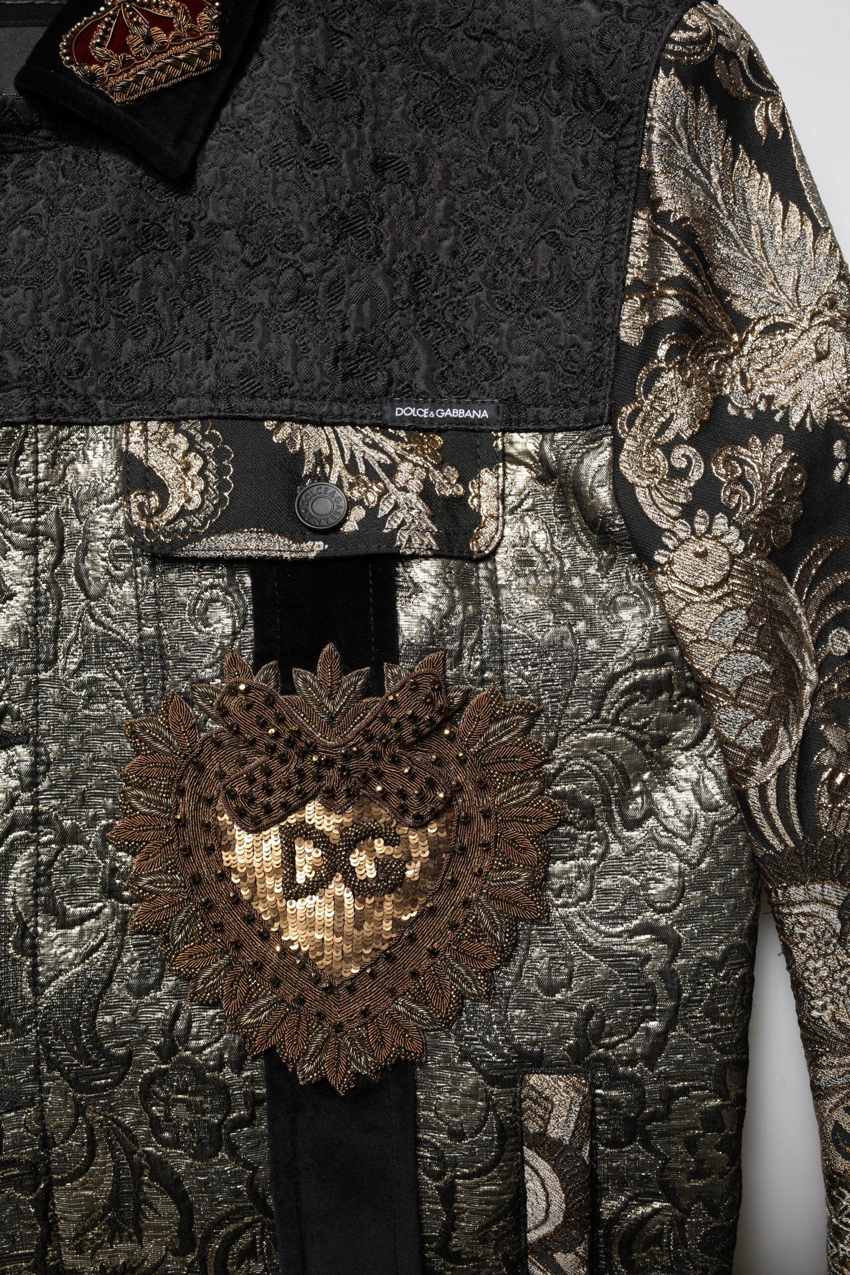 Dolce & Gabbana Black Gold Floral Jacquard Men Biker Jacket - Hilstor