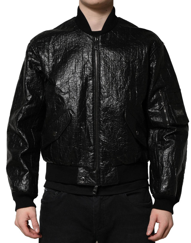 Dolce & Gabbana Black Logo Plaque Bomber Full Zipper Jacket - Hilstor
