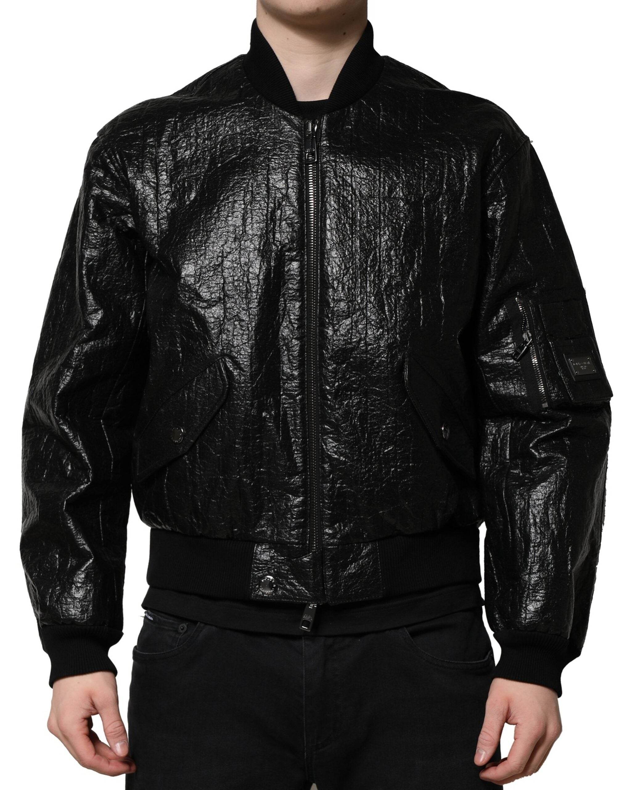 Dolce & Gabbana Black Logo Plaque Bomber Full Zipper Jacket - Hilstor