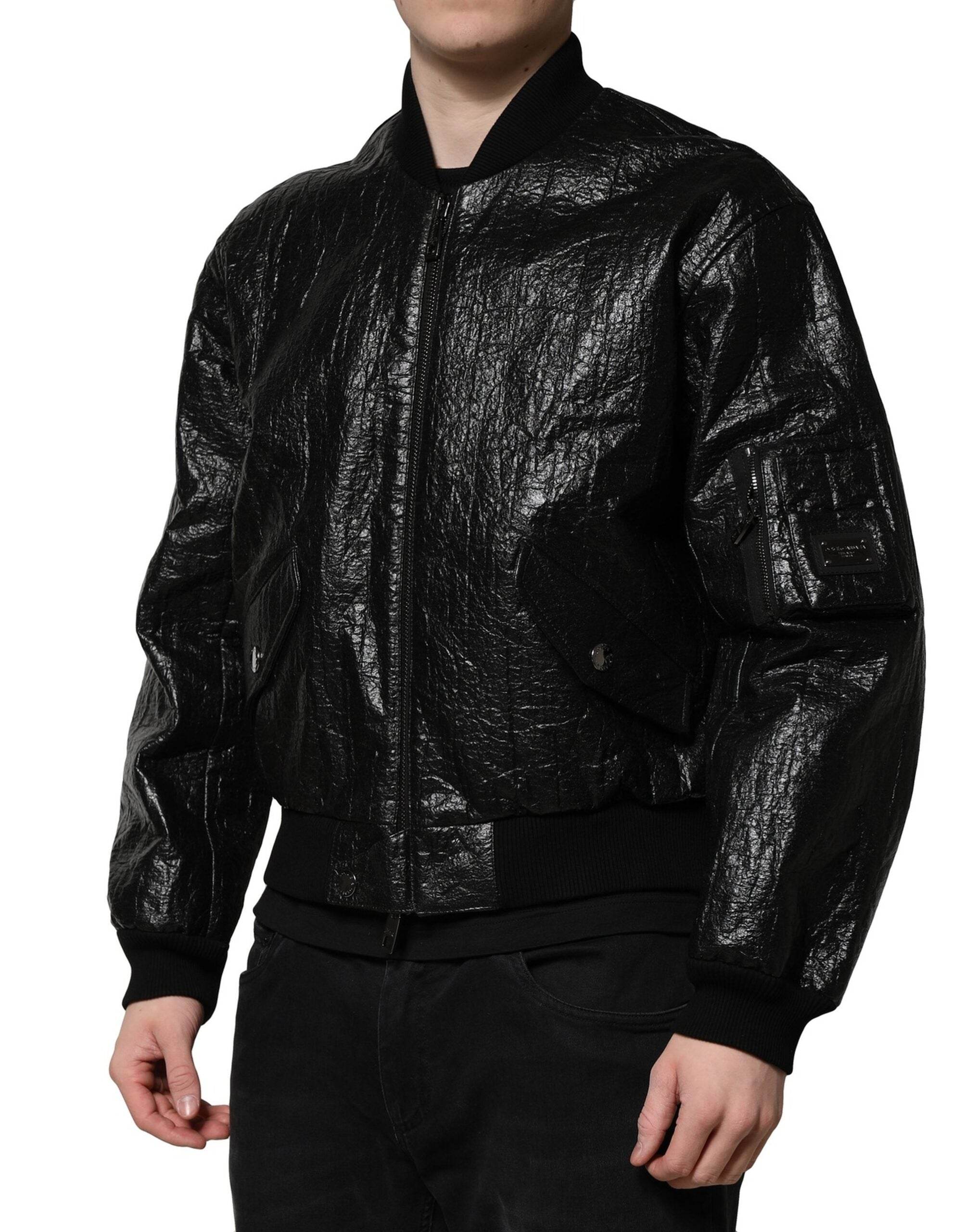 Dolce & Gabbana Black Logo Plaque Bomber Full Zipper Jacket - Hilstor