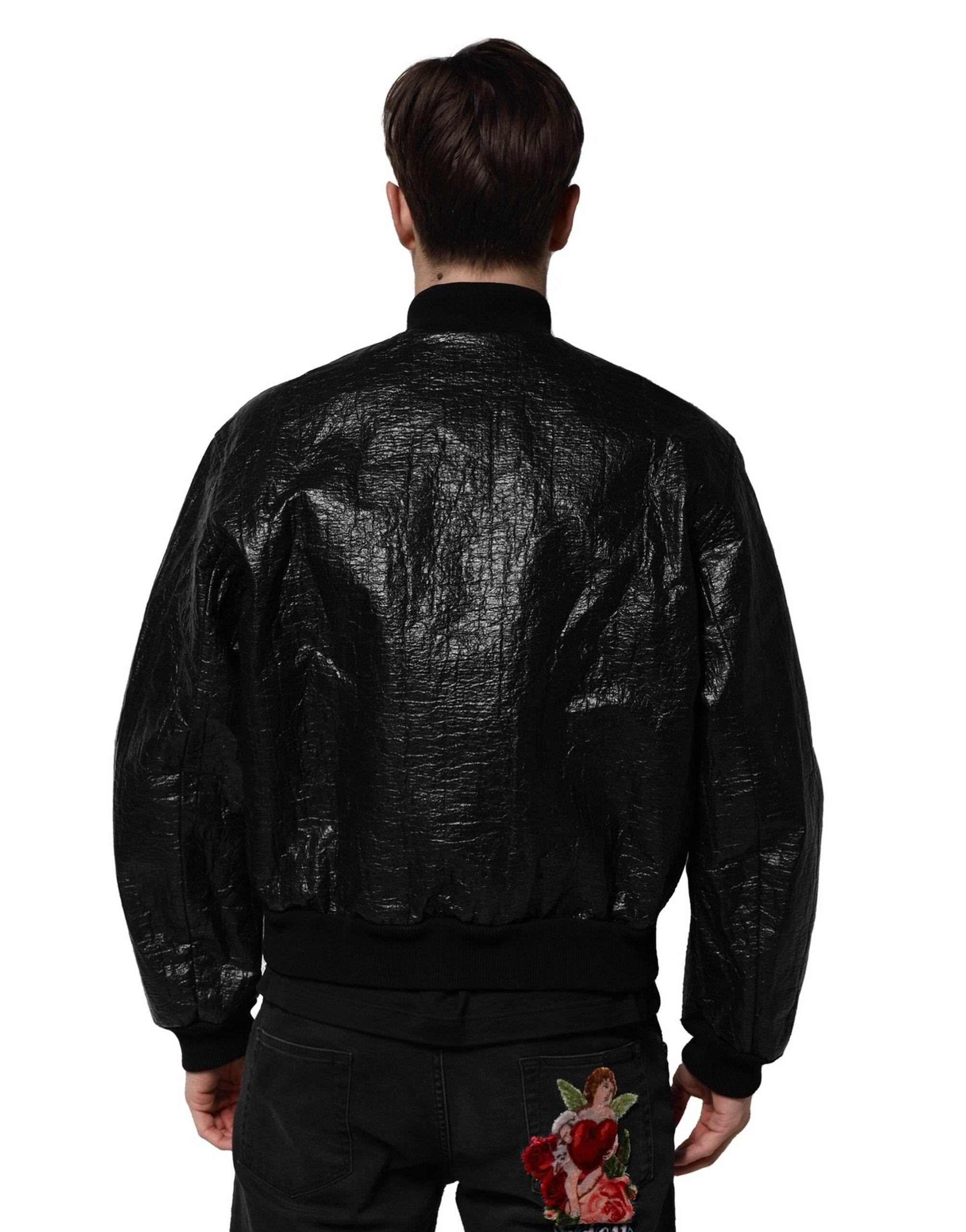 Dolce & Gabbana Black Logo Plaque Bomber Full Zipper Jacket - Hilstor