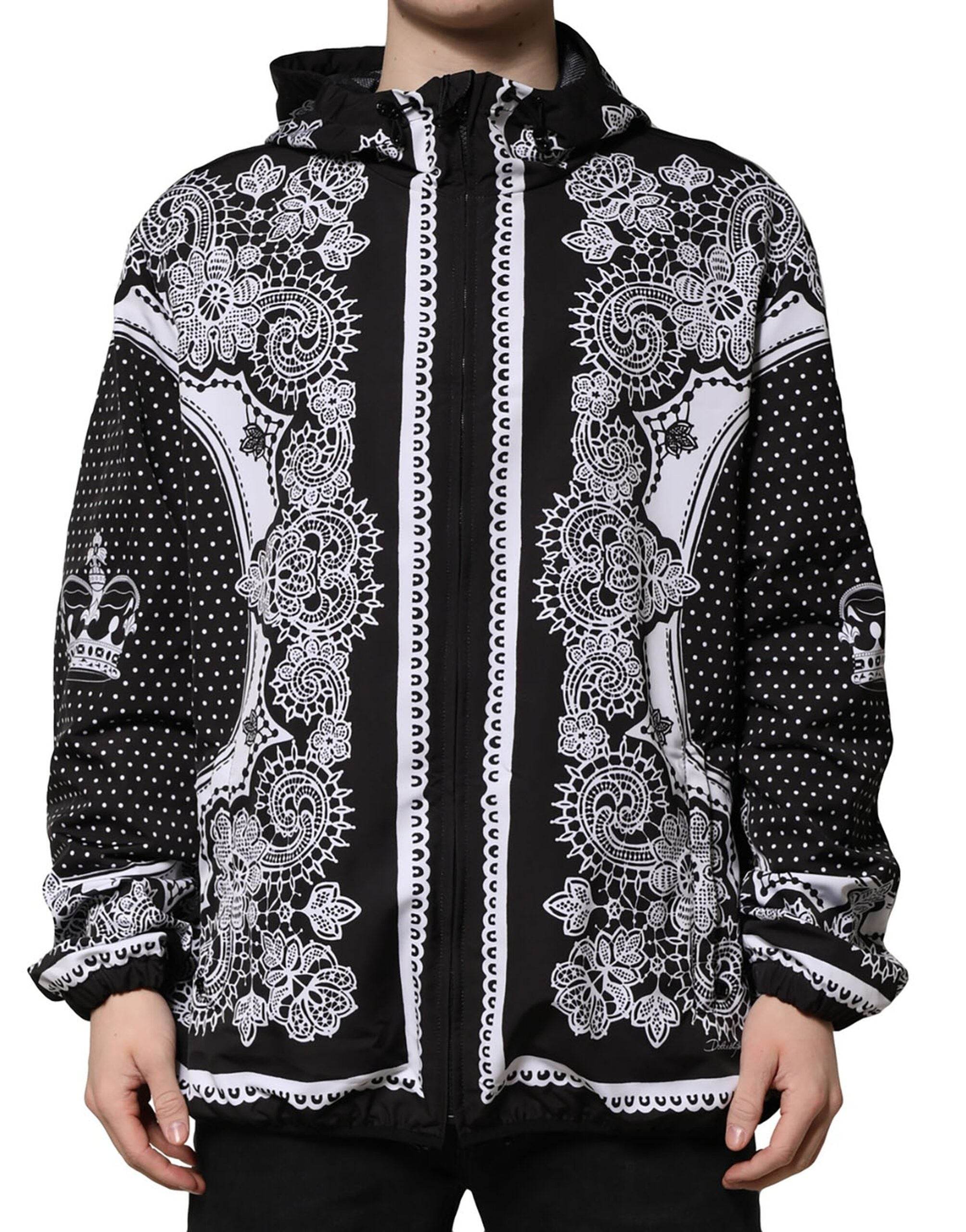 Dolce & Gabbana Black Bandana Print Hooded Bomber Jacket - Hilstor