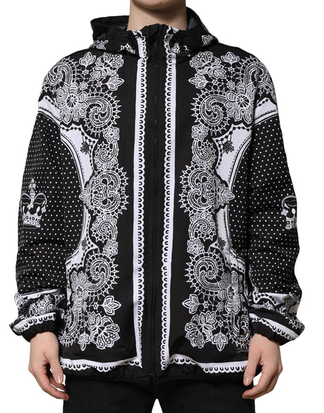 Dolce & Gabbana Black Bandana Print Hooded Bomber Jacket - Hilstor
