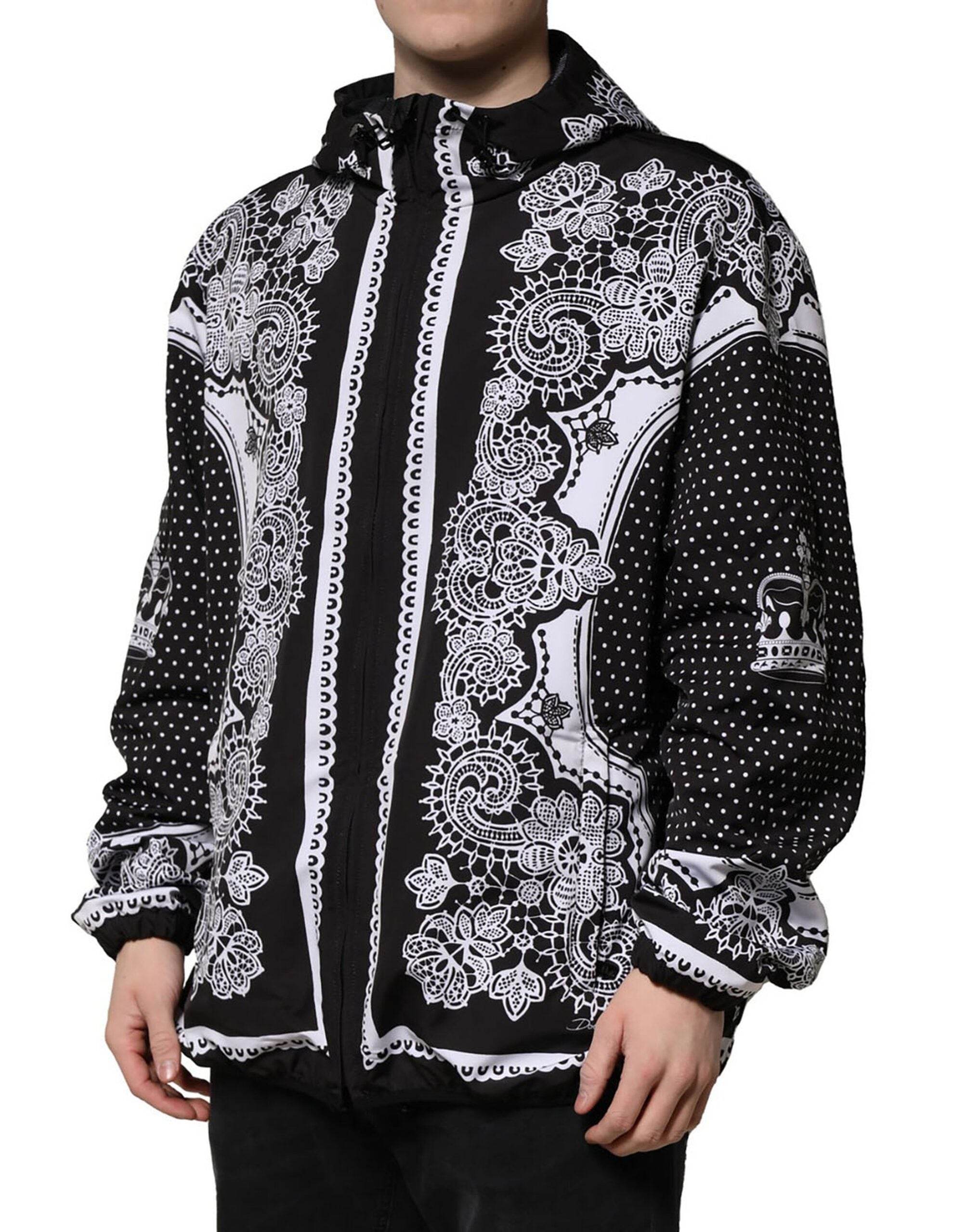 Dolce & Gabbana Black Bandana Print Hooded Bomber Jacket - Hilstor