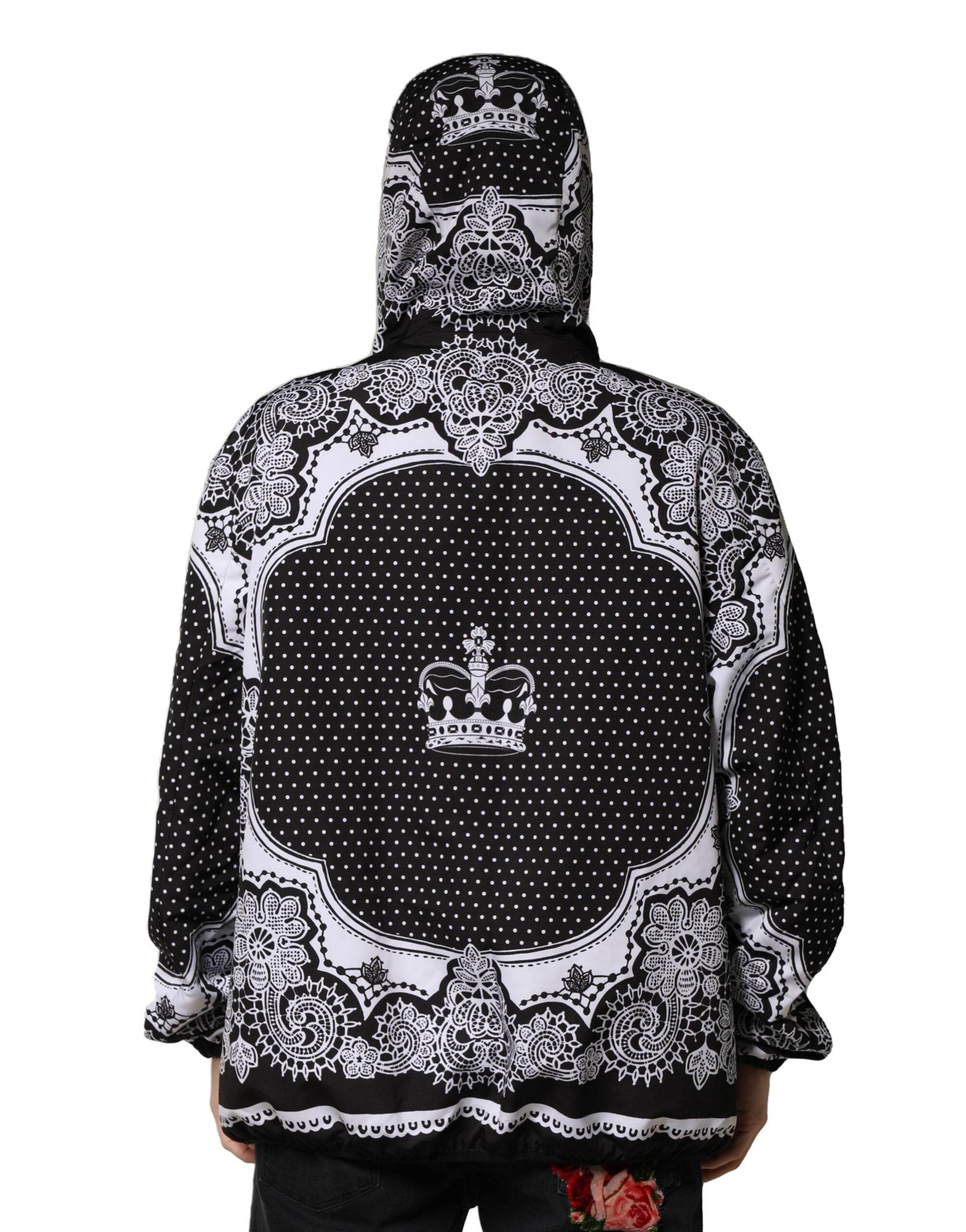 Dolce & Gabbana Black Bandana Print Hooded Bomber Jacket - Hilstor
