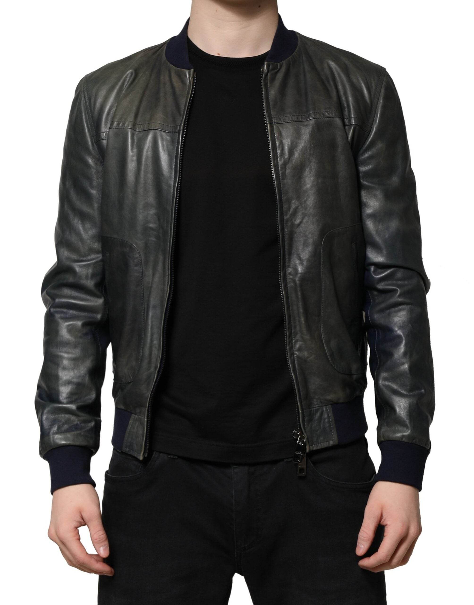 Dolce & Gabbana Black Lambskin Leather Biker Full Zip Jacket - Hilstor