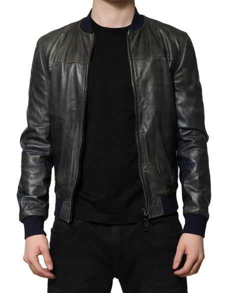 Dolce & Gabbana Black Lambskin Leather Biker Full Zip Jacket - Hilstor
