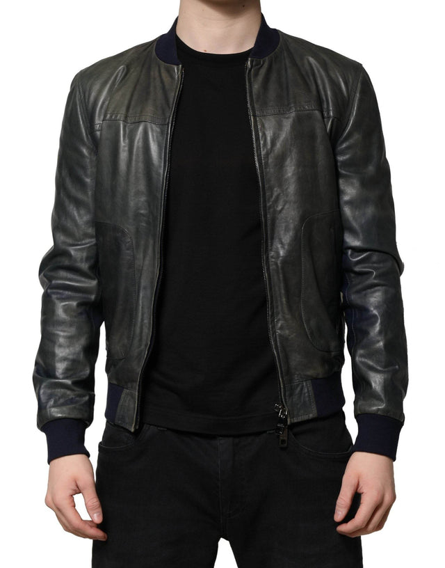 Dolce & Gabbana Black Lambskin Leather Biker Full Zip Jacket - Hilstor