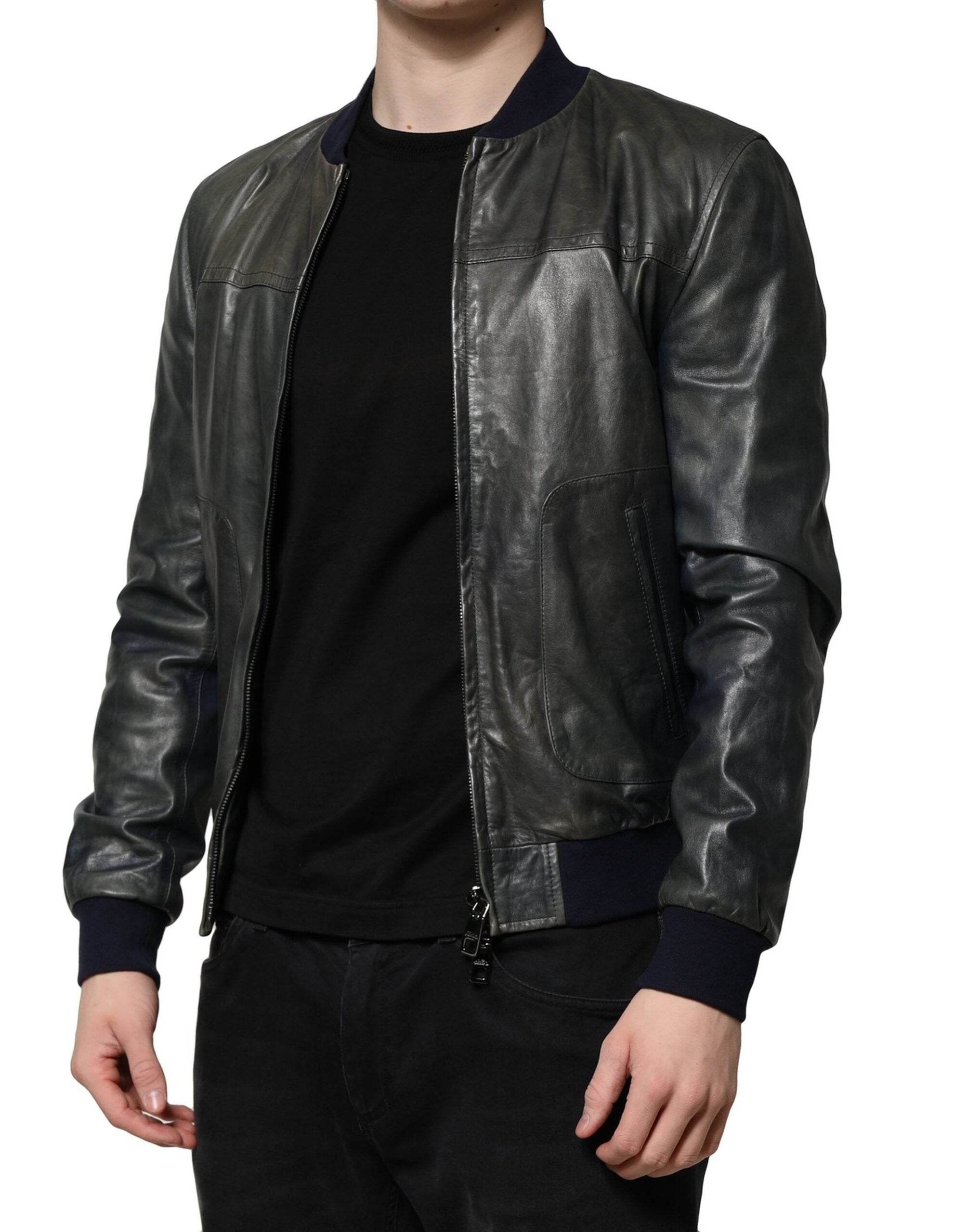 Dolce & Gabbana Black Lambskin Leather Biker Full Zip Jacket - Hilstor