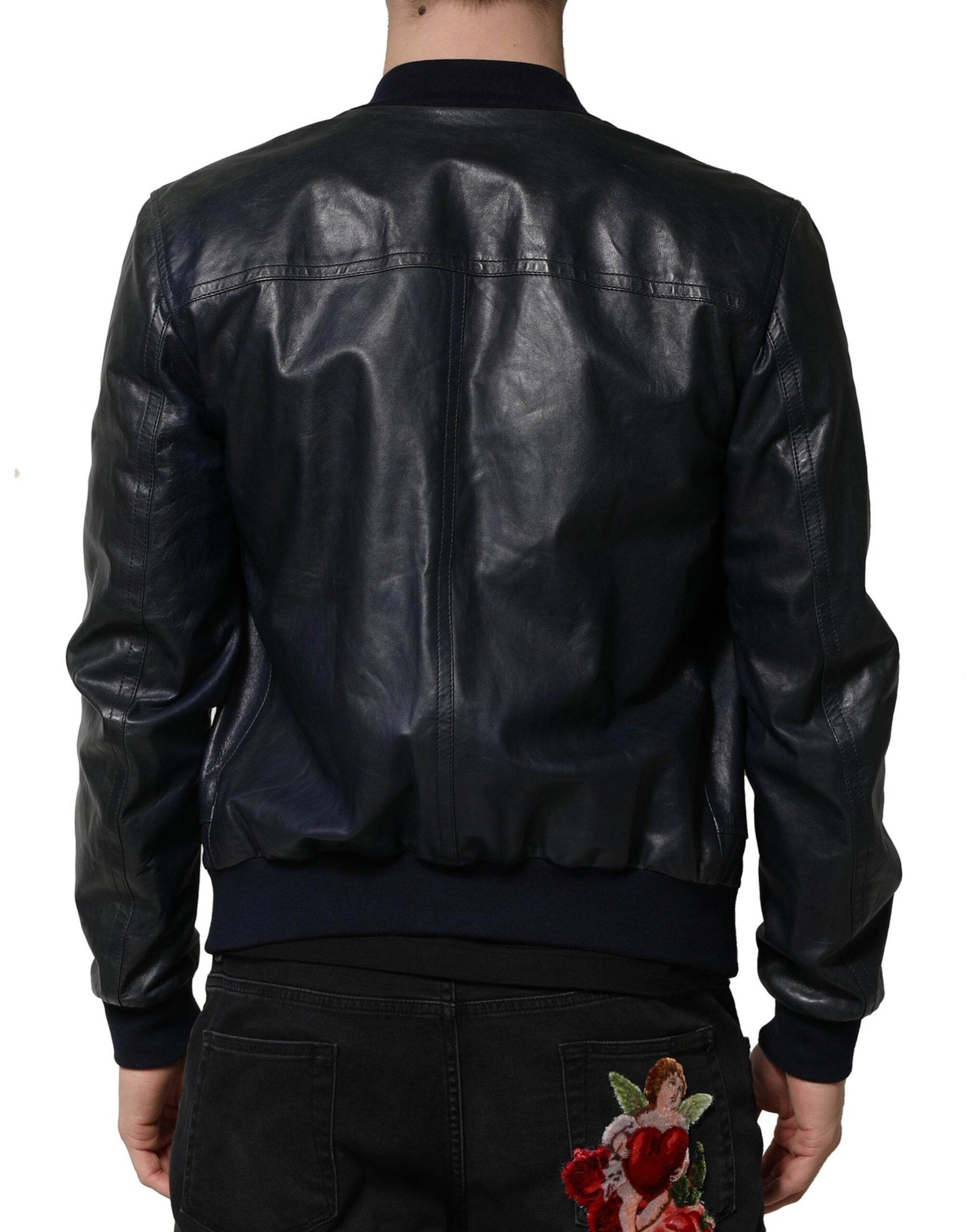 Dolce & Gabbana Black Lambskin Leather Biker Full Zip Jacket - Hilstor